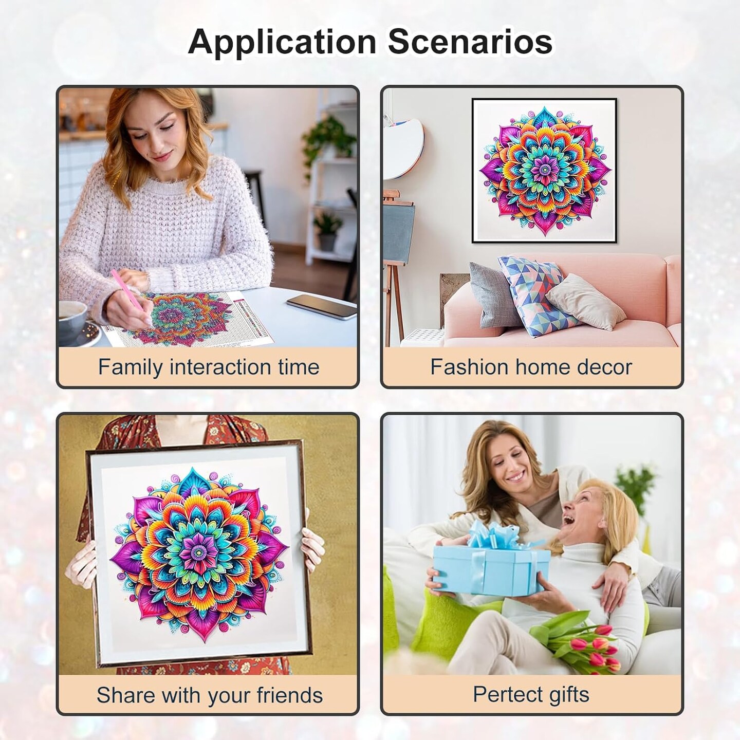 Diamond Painting Kits for Adults, 5D DIY Diamond Art Kits for Beginners, Full Drill Round Diamond Art for Home Wall Decor,Mandala, 12x12 inch