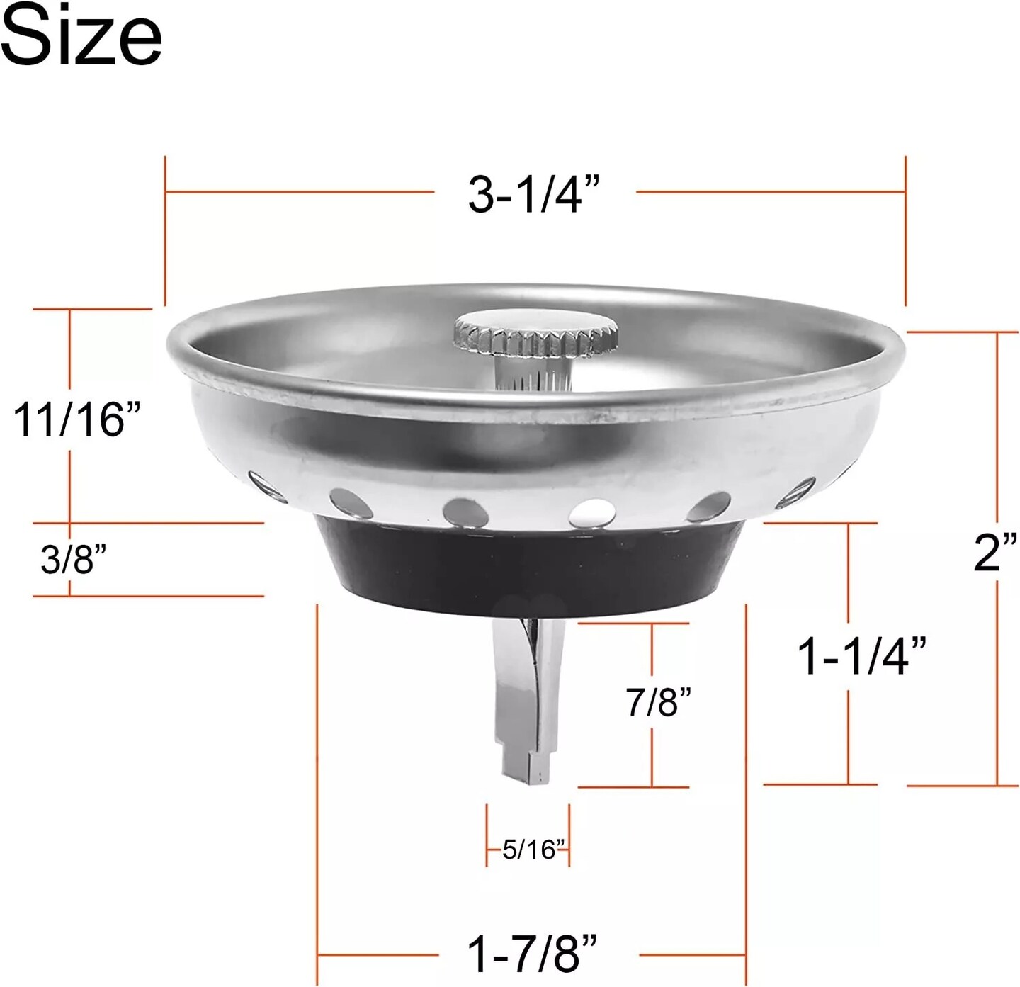 2 Pack Kitchen Sink Drain Stopper Basket Strainer Stainless Steel Plug