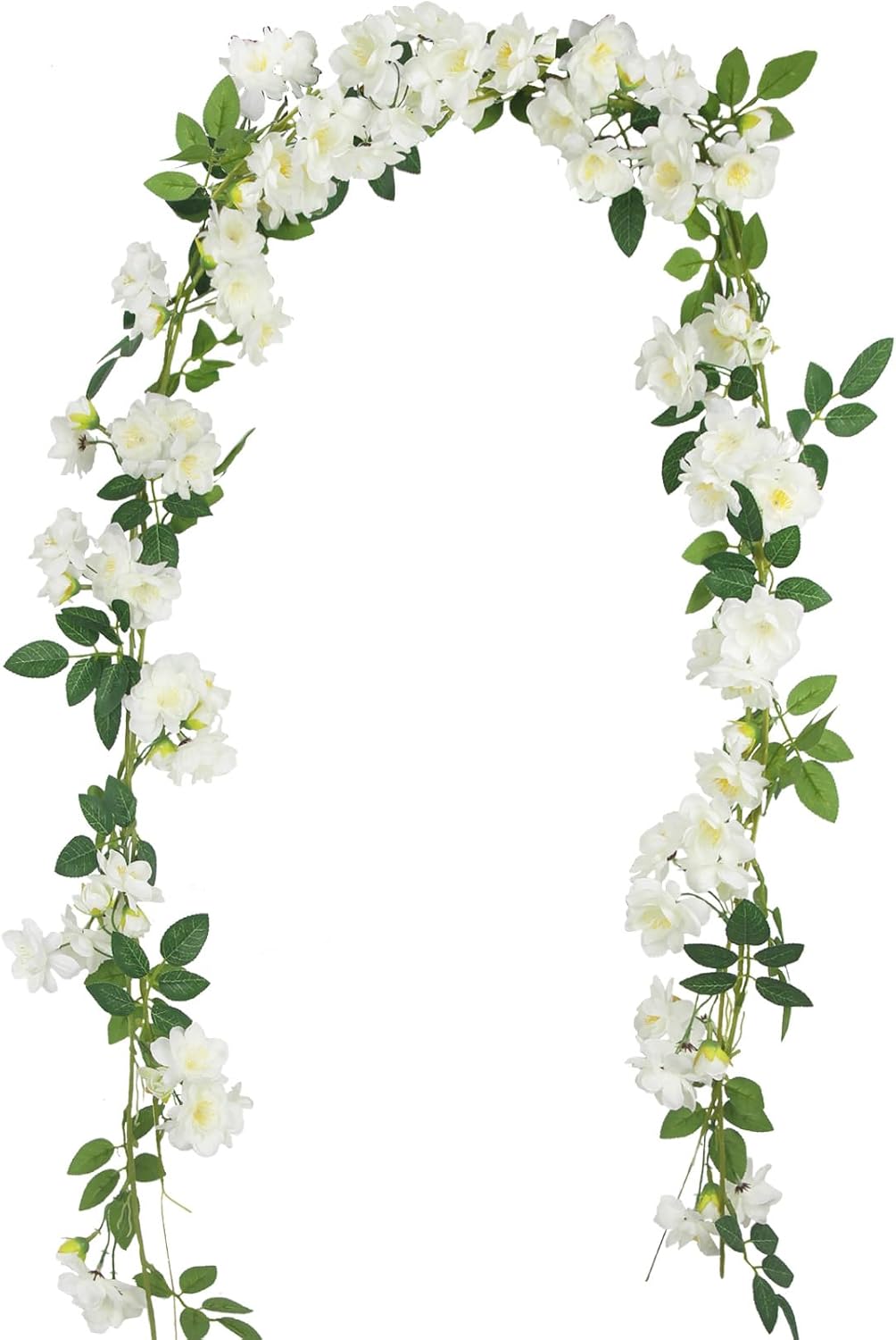 2 Pcs Artificial Flowers Garland for 0utdoors White Faux Gardenia Garland 12Ft Silk Rose Hanging Vines Floral for Wedding Arch Party Wall Garden Ceremony Backdrop Fence Spring Decor