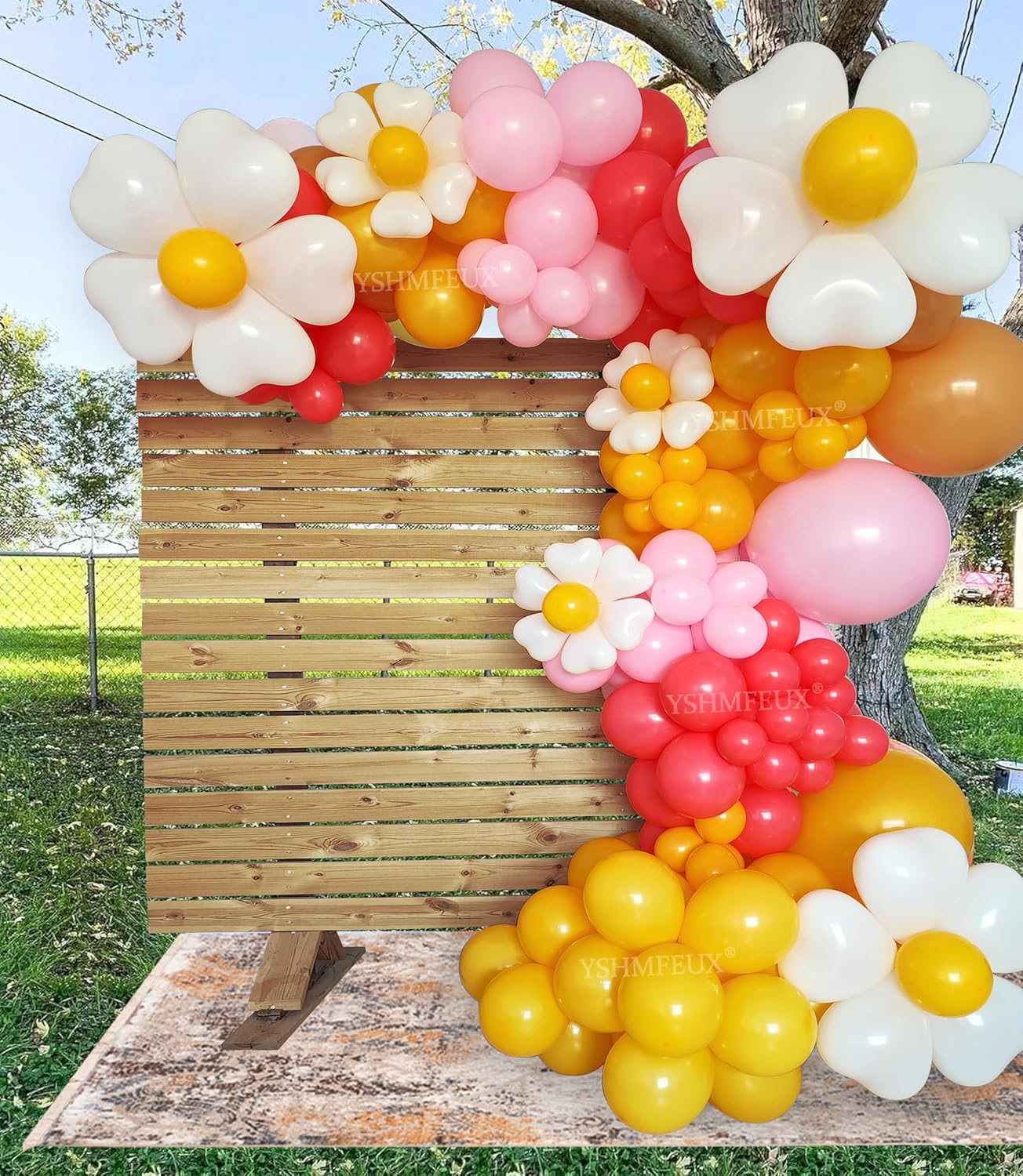 213pcs Boho Daisy Flower Balloon Garland Arch Kit, Dusty Rose and Pink Yellow Balloon Arch, Groovy Daisy Balloon Garland for Daisy Boho Baby Shower Wedding Two Groovy Party Groovy One Party