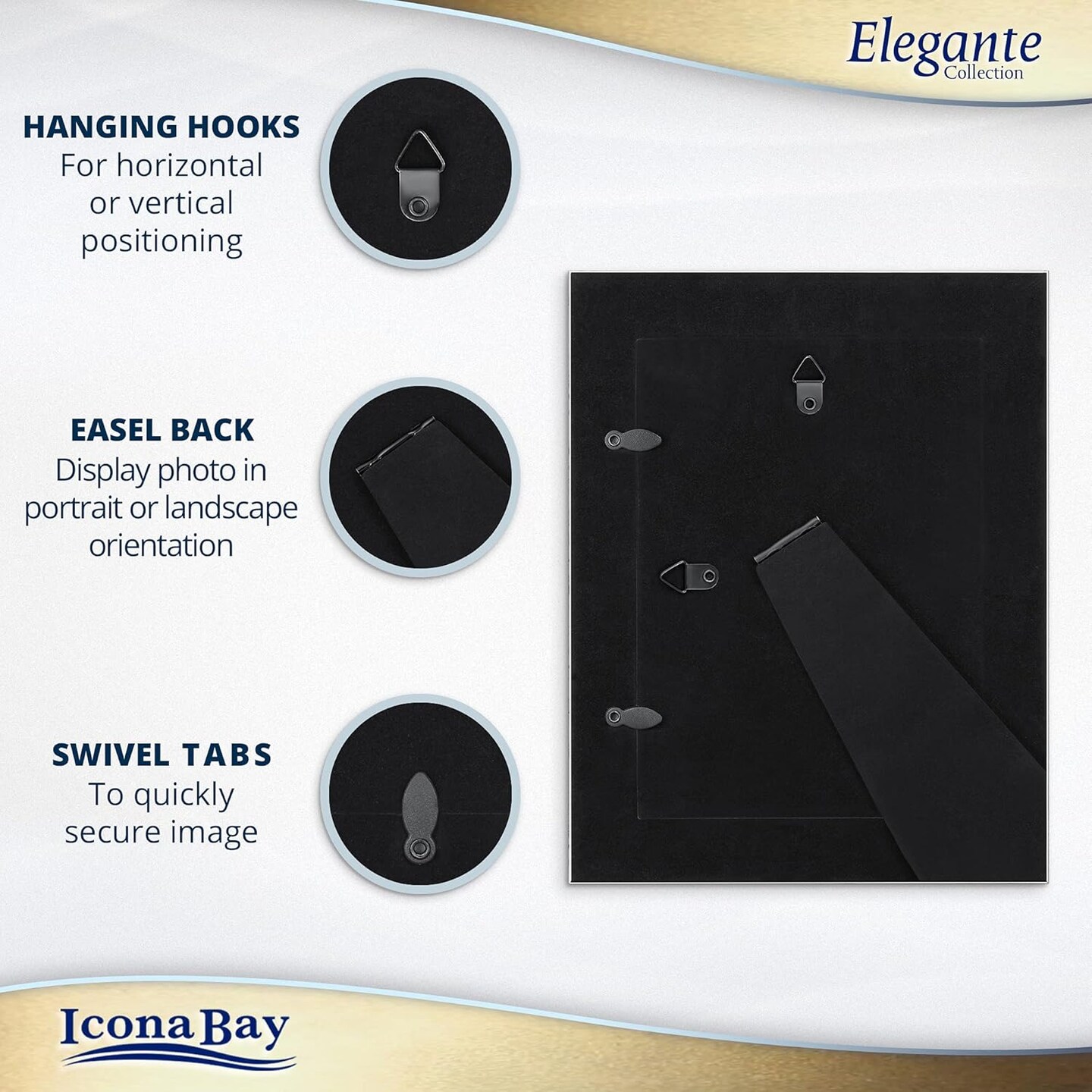 5x7 Gold Picture Frame, Contemporary Photo Frame, Wall Mount or Table Top, Elegante Collection