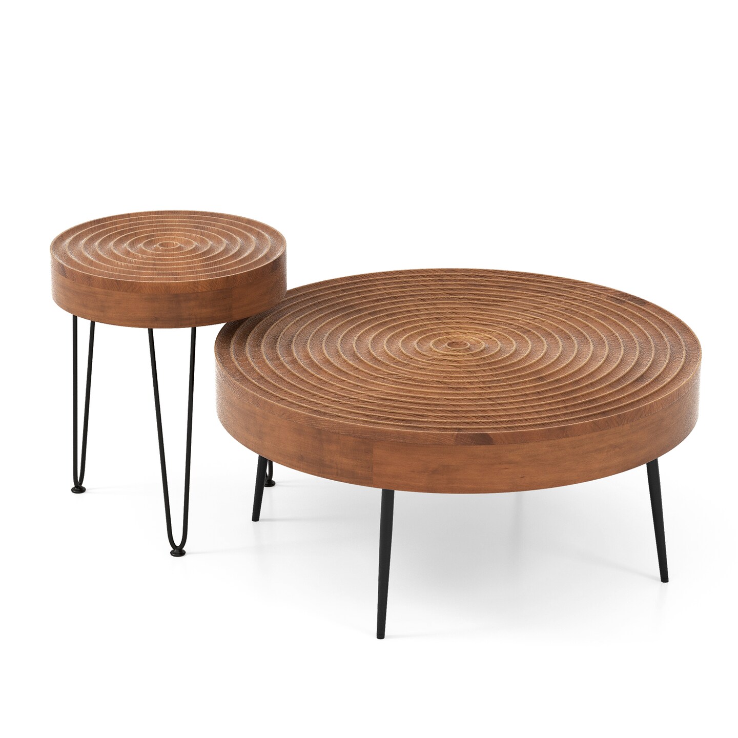 Nesting Coffee Tables Set of 2 Round Wood Top for Living Room