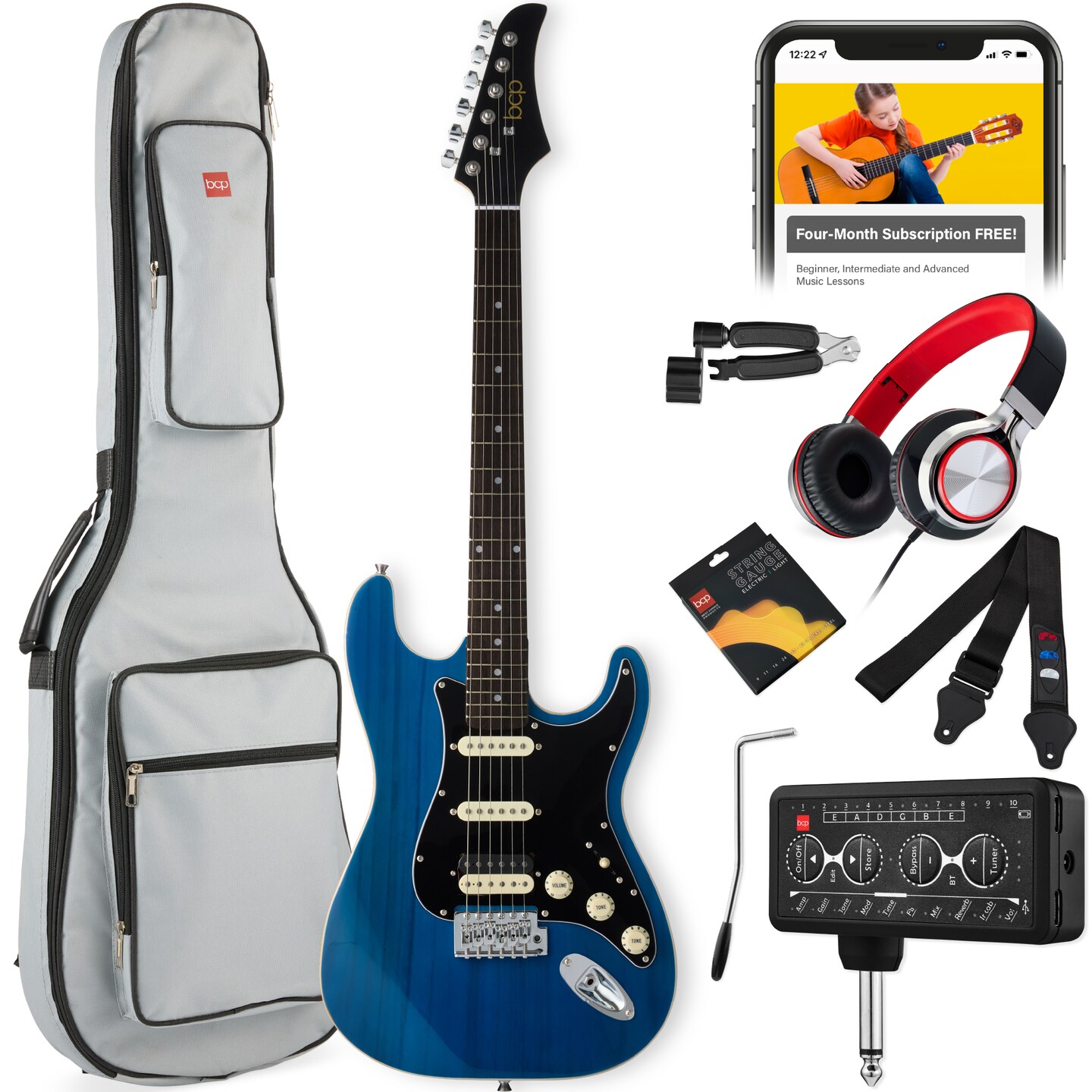 Best Choice Products Beginner Electric Guitar Kit w/ Headphone Amp, Padded Gig-Bag, Headphones