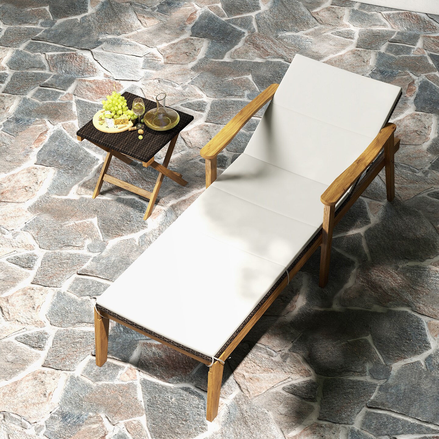 2-Piece Outdoor Patio Chaise Lounge Set with Folding Coffee Table