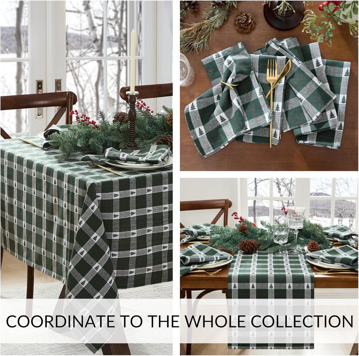 Home Fashions Sherwood Tree Dobby Christmas/Holiday Cotton Dining Table or Console Runner, 13&#x22;x70&#x22;, Green