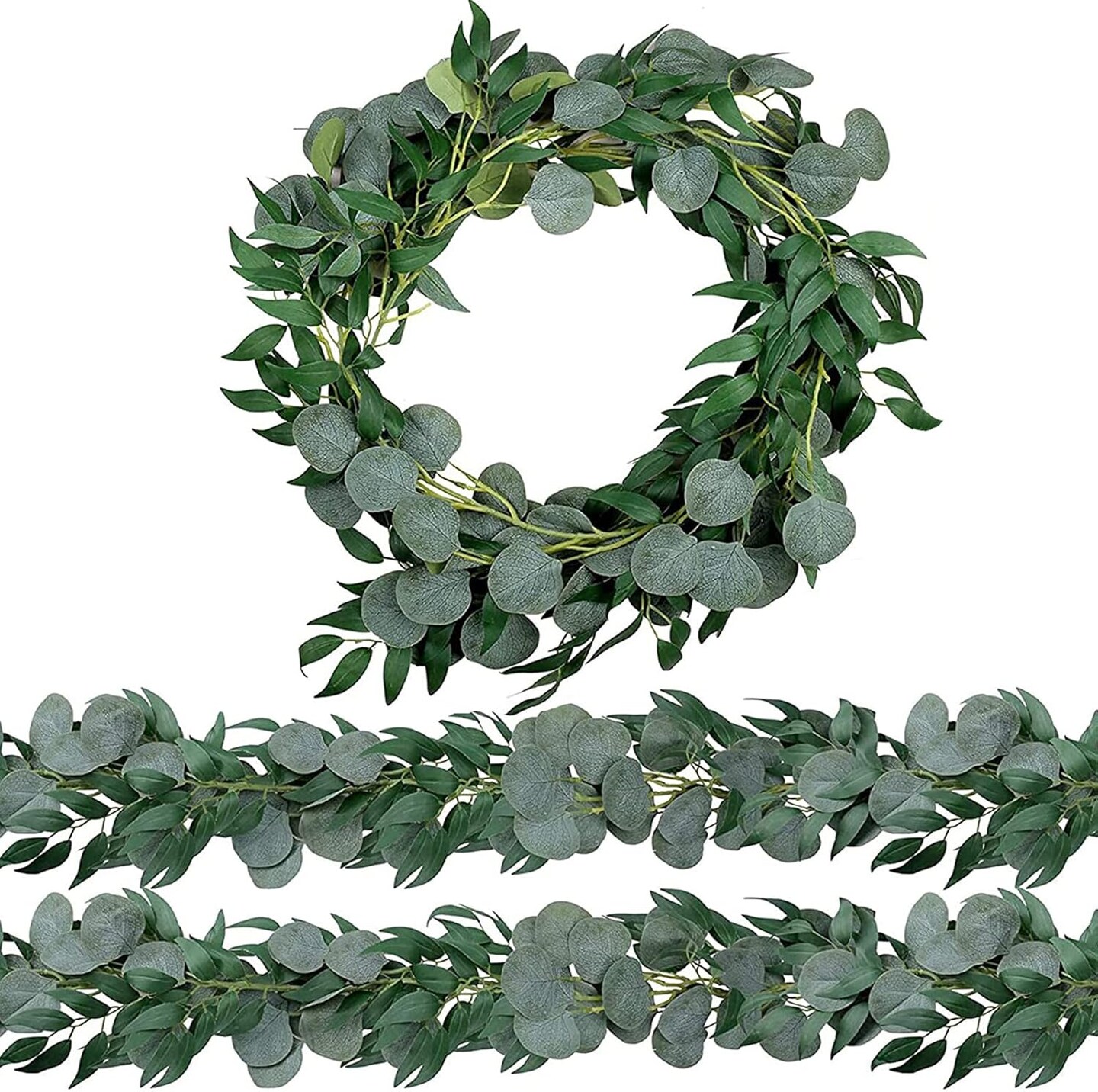 2 Pack Artificial Eucalyptus Garland 6.5 Feet Faux Greenery Garland for Wedding Mantle Table Runner Baby Shower Decor