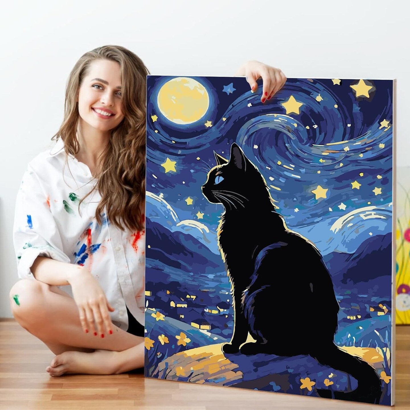 Paint by Numbers Kit for Adults Beginner, Cat Adult Paint by Number Kits on Canvas Without Frame