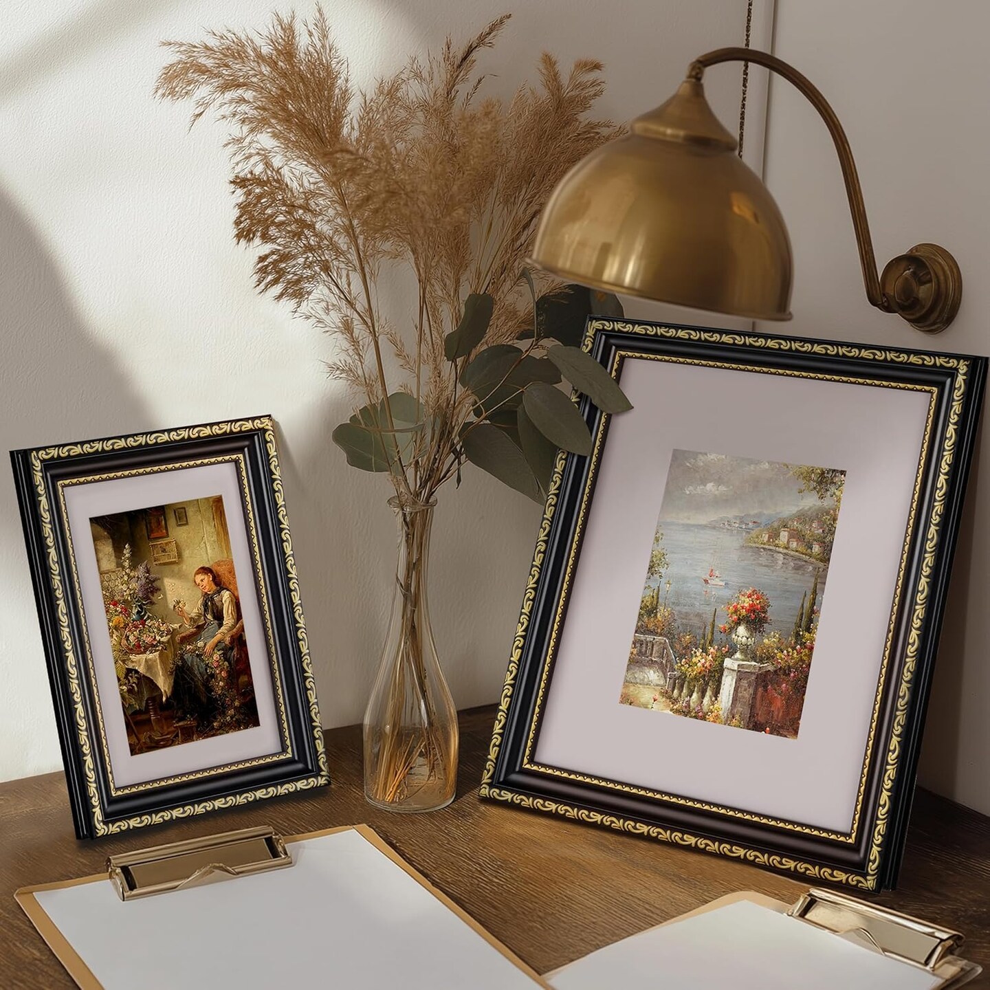 5x7 Picture Frames Set of 4, Vintage Photo Frames with Glass, for Tabletop or Wall Decor, Black Gold