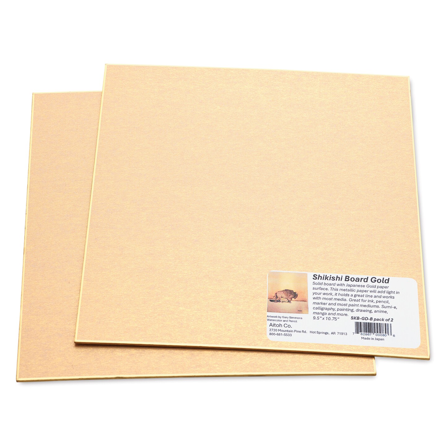 Aitoh Gold Paper Shikishi Boards - 9-1/2" x 10-3/4", Pkg of 2