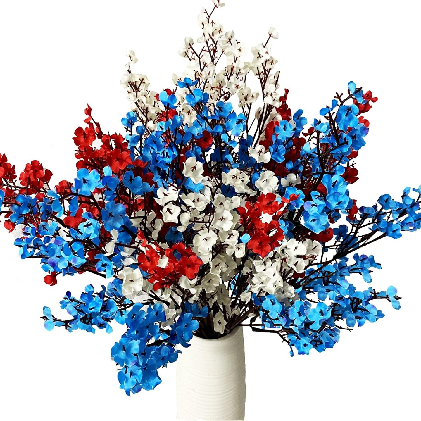 6PCS Patriotic Picks Babys Breath Artificial Flowers July 4th for Independence Day Red White Blue