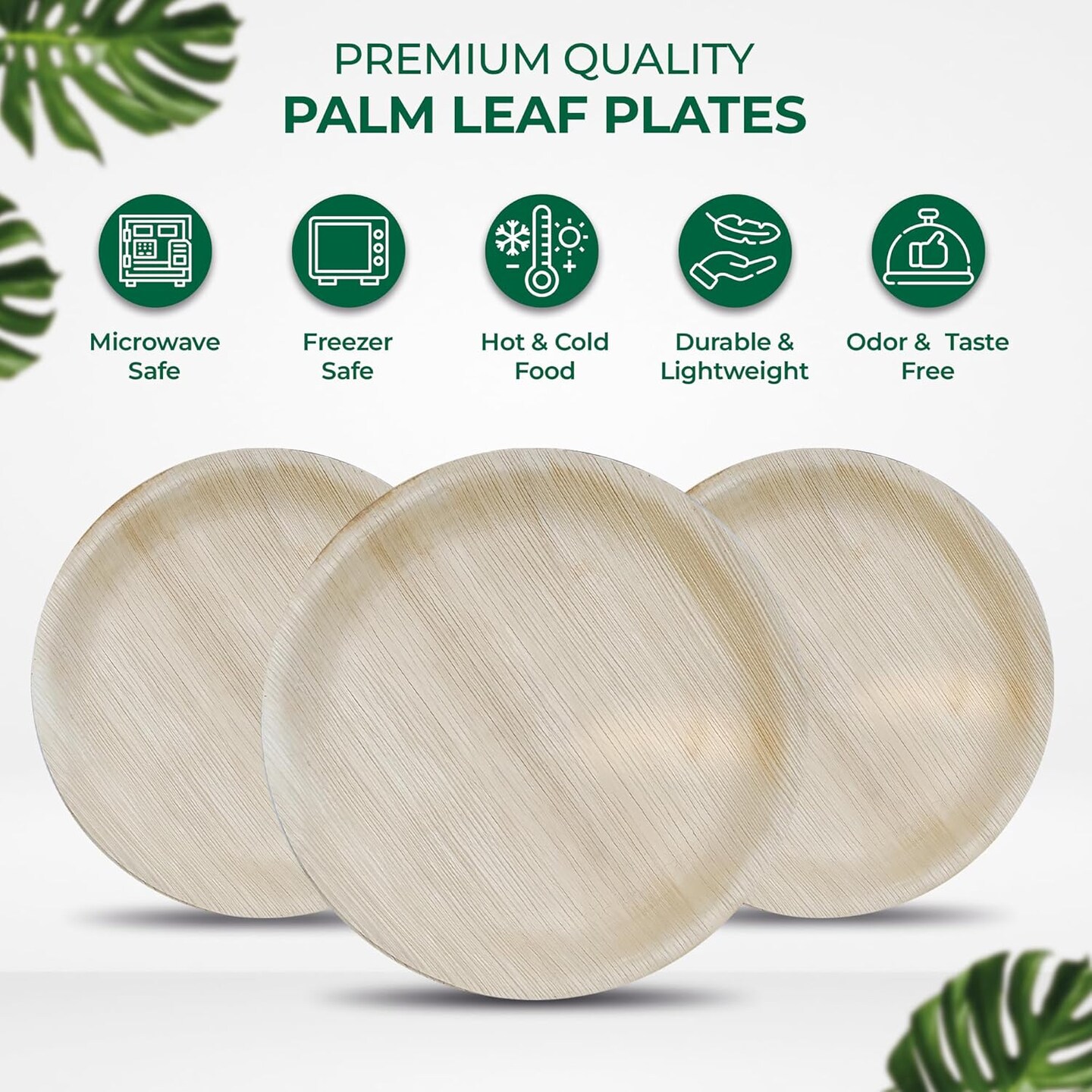 Palm Leaf Disposable Plates - Bamboo Plates Disposable 7 & 10 Inch Round (50pc) - 100% Compostable & Biodegradable Plates with Cutlery (25 Forks, 25 Knives) - Heavy-Duty, Party Dinnerware Set
