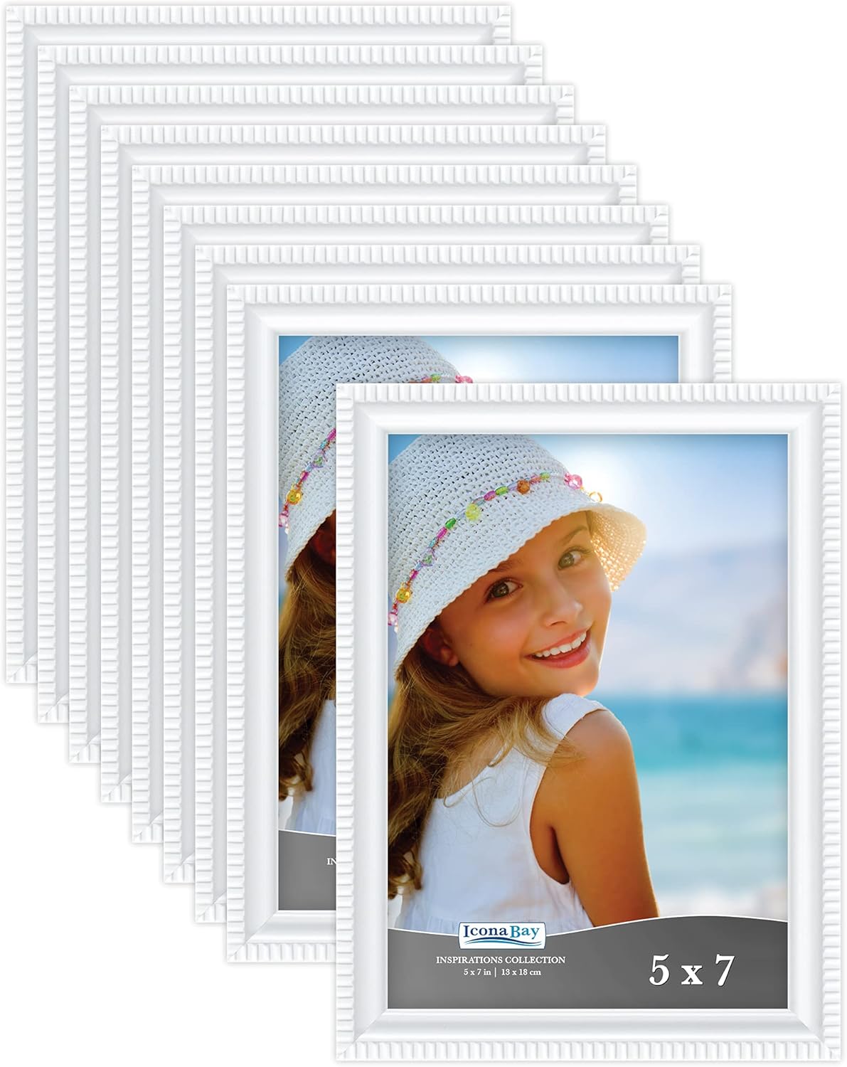 5x7 Picture Frames (White, 12 Pack), Beautifully Detailed Molding, Contemporary Picture Frame Set, Wall Mount or Table Top, Inspirations Collection
