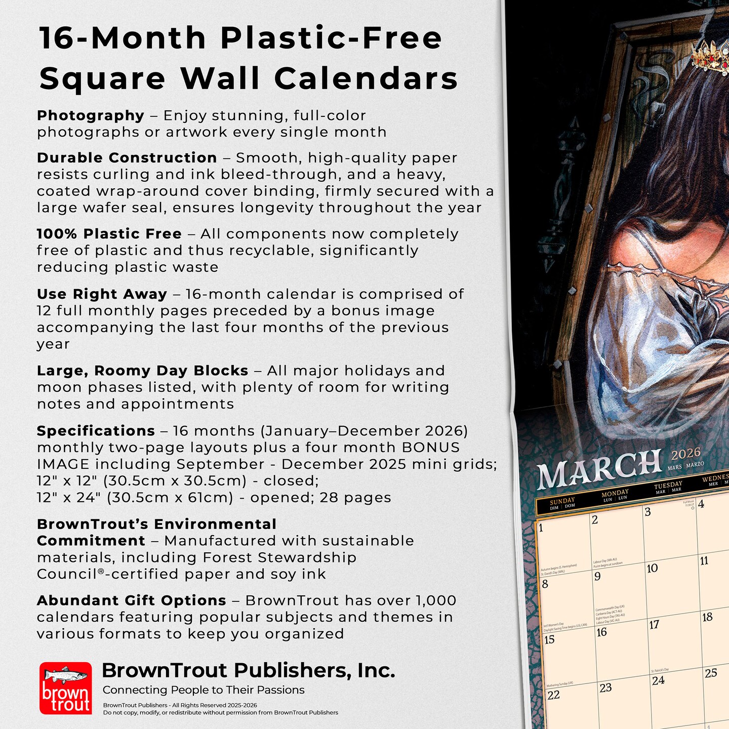 Witches Alchemy OFFICIAL | 2026 12 x 24 Inch (Hanging) Monthly Square Wall Calendar | Plastic-Free | BrownTrout | Manchester Artists Anti Jewellery Design