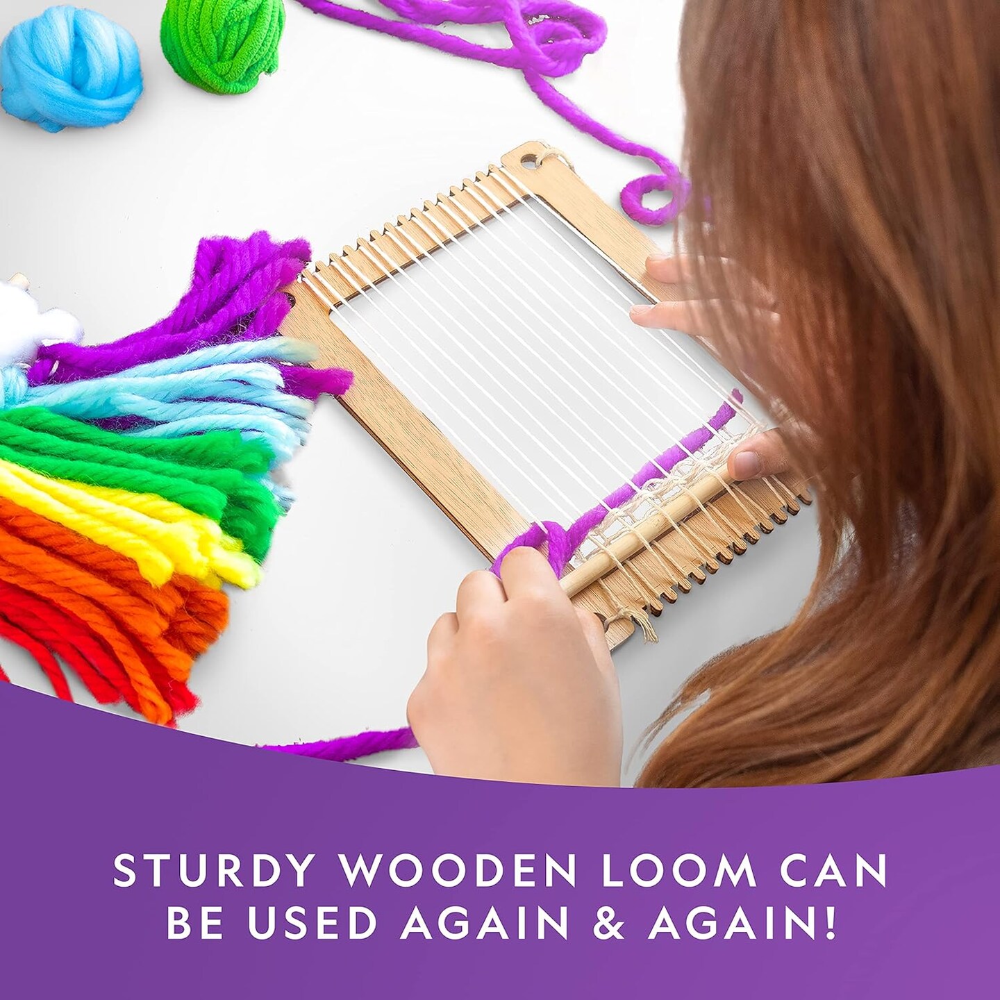Weaving Kit - Arts and Crafts Loom Weaving Kit for Kids with Wooden Loom
