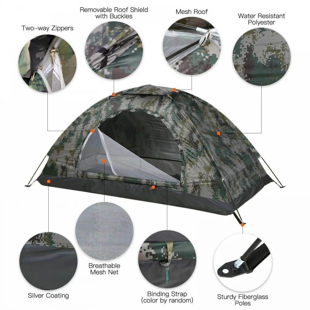 2Person Camping Tent Camouflage Patterns Backpacking with Carry Bag