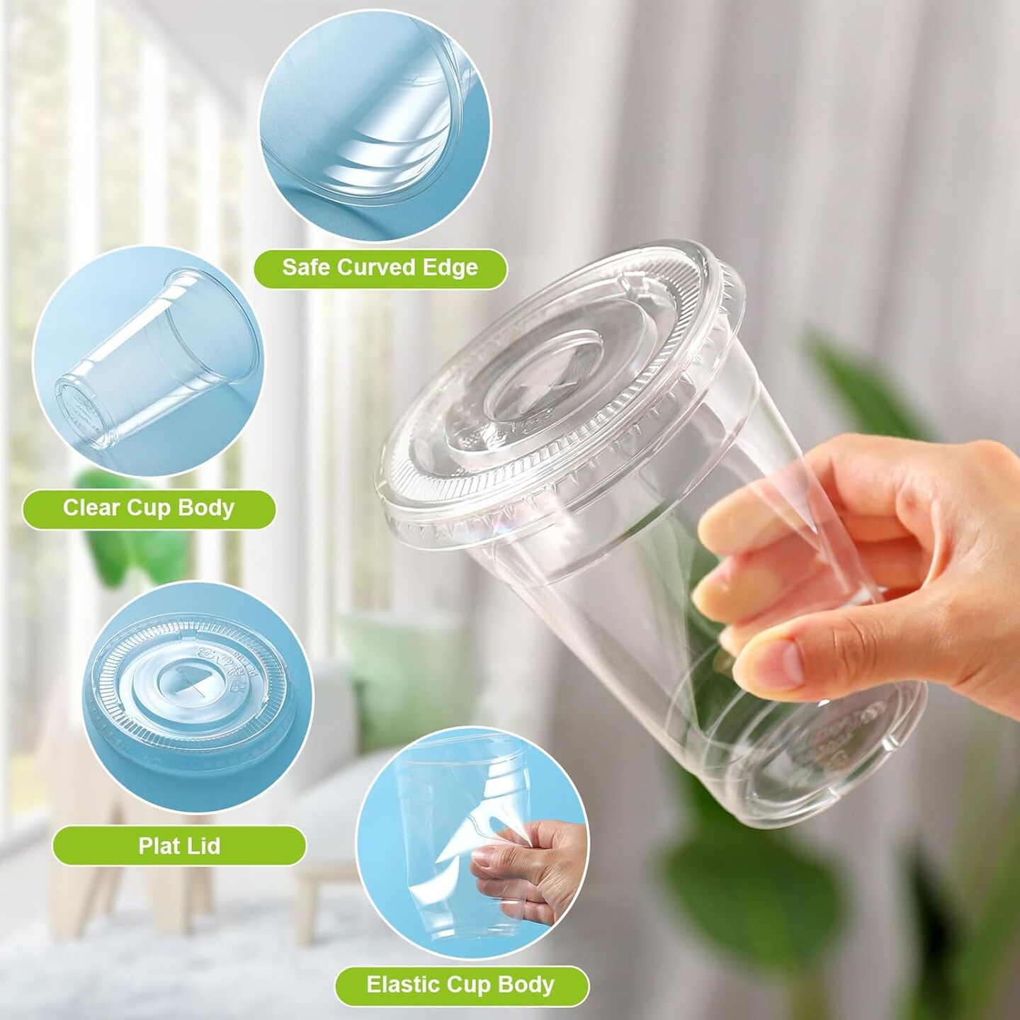 16 oz Clear Plastic Cups with Lids and Straws Set (100 Pack) – Disposable Crystal Iced Coffee Cups with Flat Lids & Straws for Smoothies, Drinks & Parties