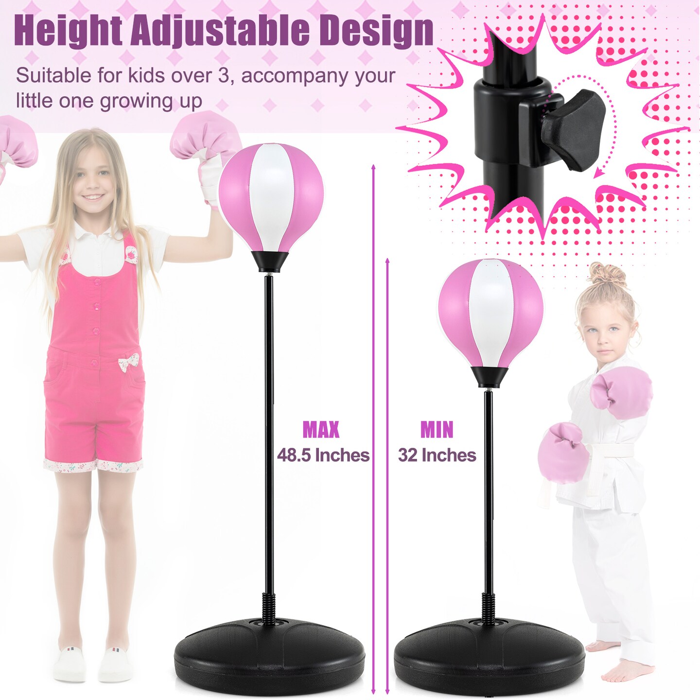 Kids Inflatable Punching Bag with Stand for Ages 3 and Up