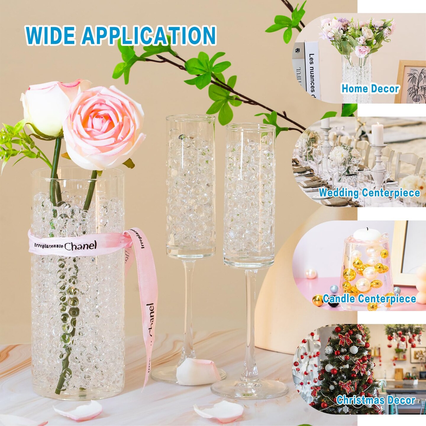 140,000 Clear Water Beads for Vases, Vase Filler Water Gel Beads, for Making Pearls Candles Centerpiece, Wedding Centerpiece, Floral Arrangement, Christmas Decoration