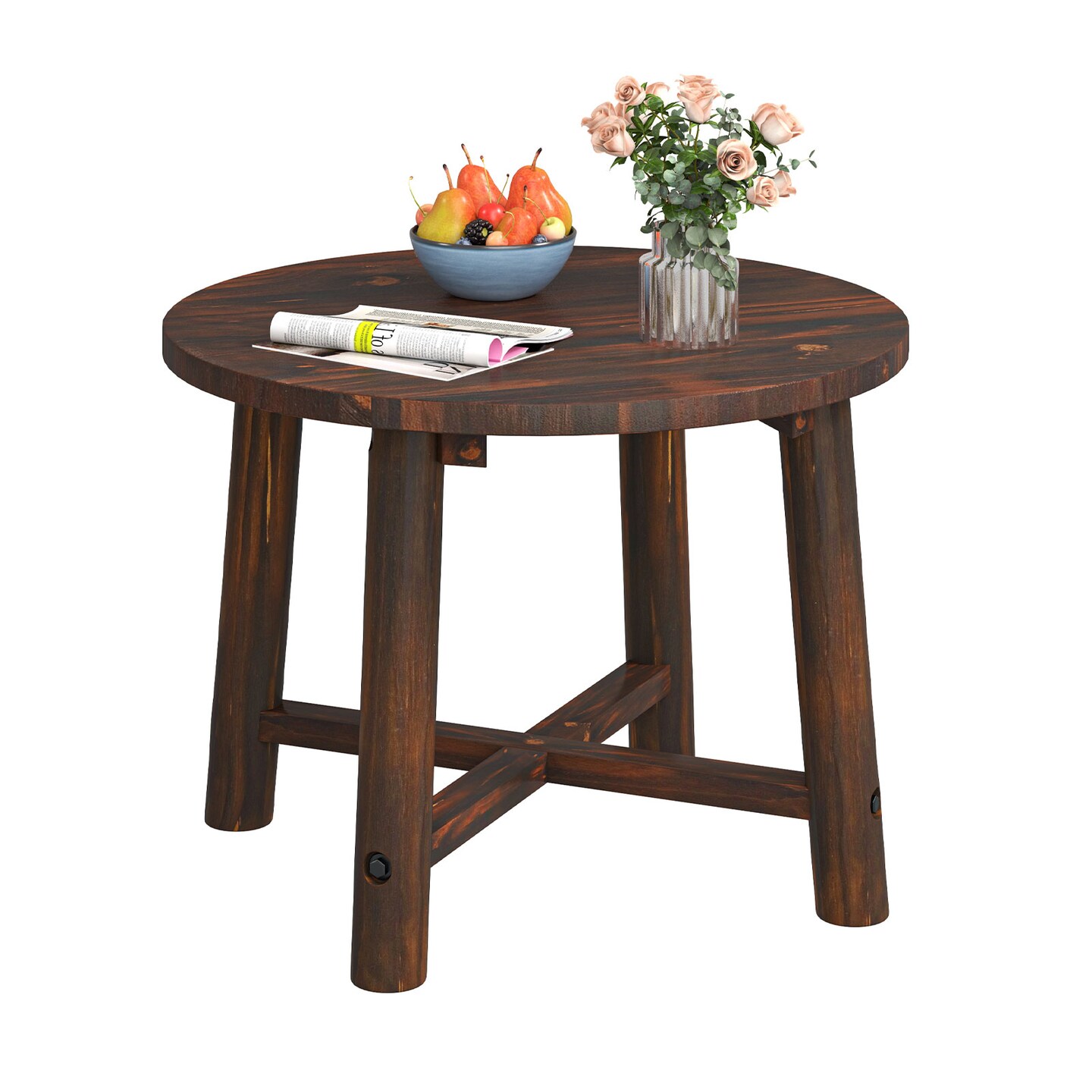 Round Wooden Side Table Fir Wood Patio End Table Brown Rustic