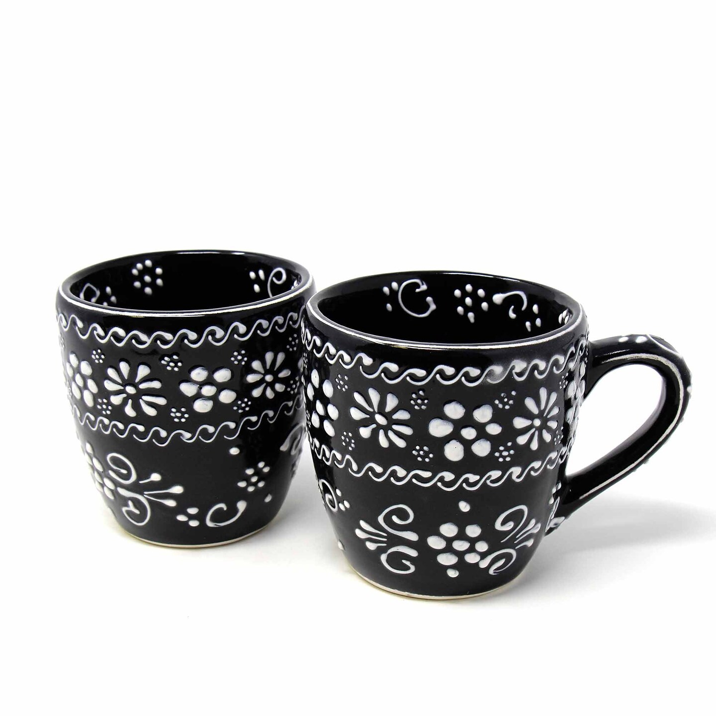 Set of 2 Black Ceramic Hand Painted Mugs with Textured Pottery Design  Microwave and Dishwasher Safe | Michaels
