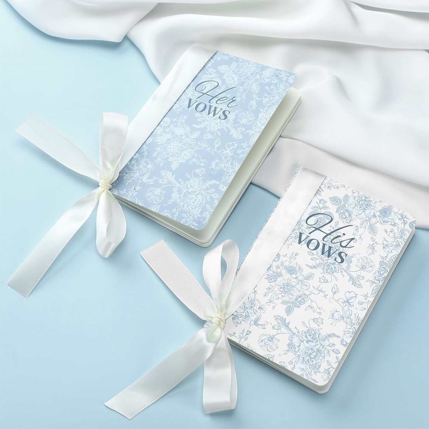 2 Pcs Wedding Vow Books with Ribbon Bow Blue Floral His and Hers Vow Books Paper Notebook for Wedding Vows Journal Officiant Book Bridal Shower Gifts Keepsake