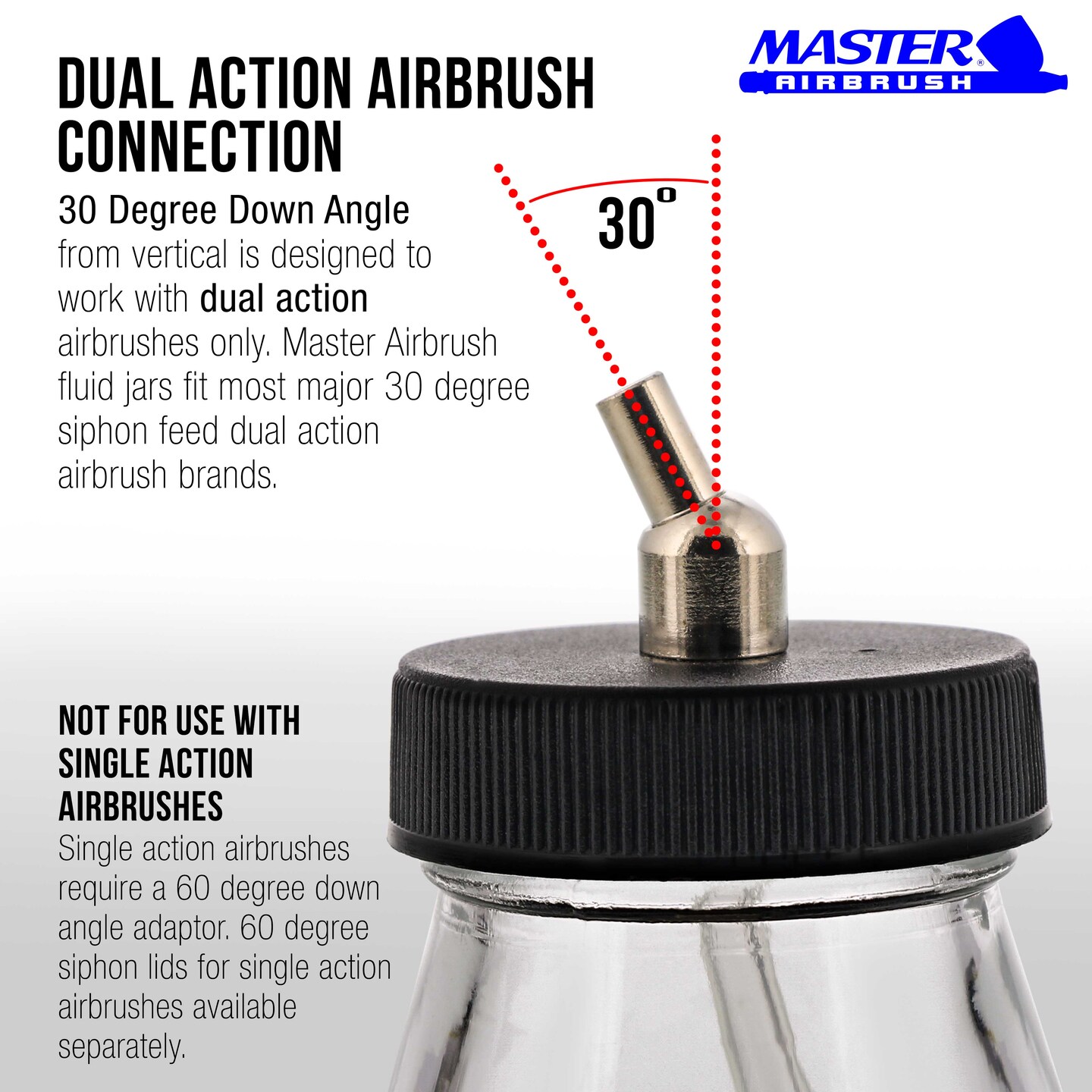 (Pack of 10) TB-010 Empty 2.7-Ounce (80cc) Glass Jar Bottles with 30 Degree&#xAD; Down Angle Adaptor Lid Assembly - Fits Dual-Action Siphon Feed Airbrushes