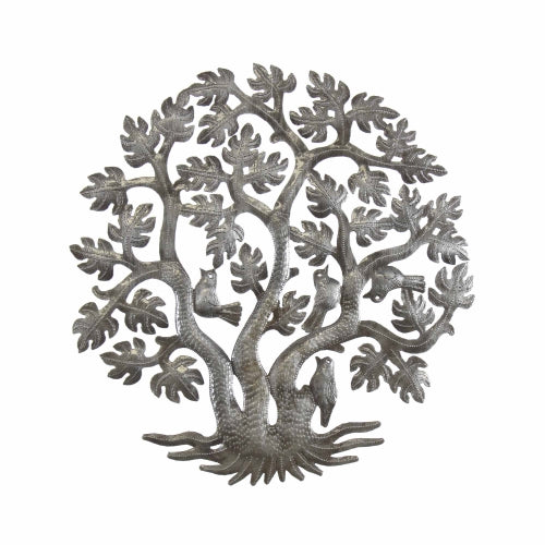 Silver Upcycled Steel Lacquered 3 Trunk Tree of Life Metal Wall Art