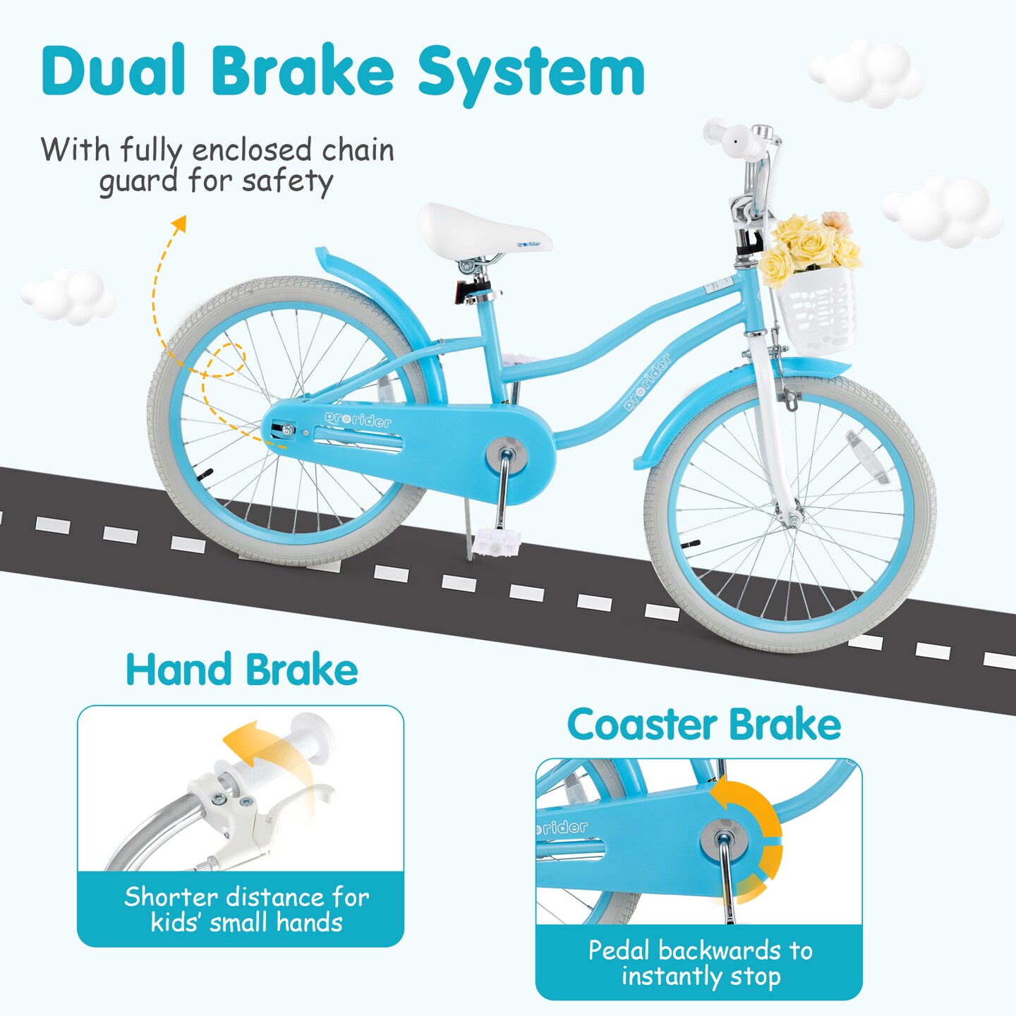 20 Inch Kids Bike with Dual Brakes Adjustable Seat and Removable Basket
