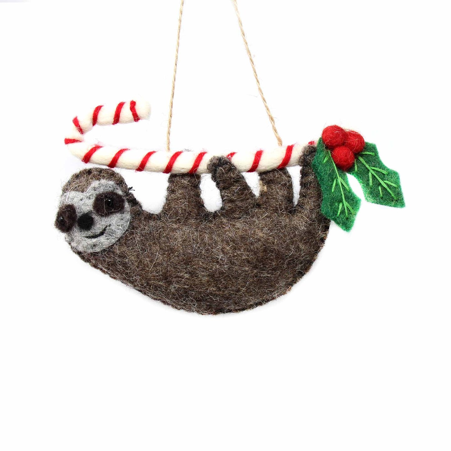 Brown Sloth Christmas Ornament Handmade Felt Holiday Decoration for Tree or Garland