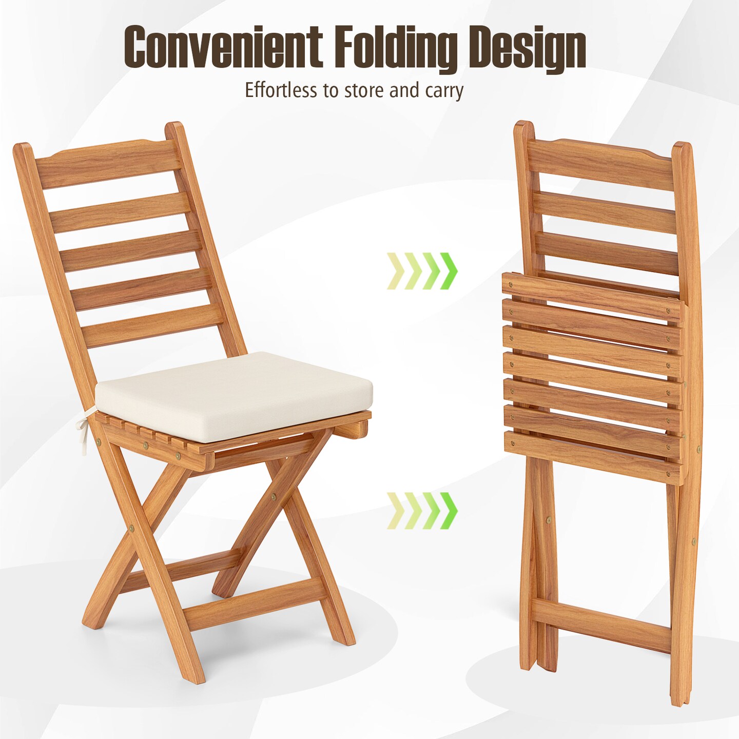 Set of 2 Folding Patio Chairs with Comfortable Cushions for Outdoor Spaces