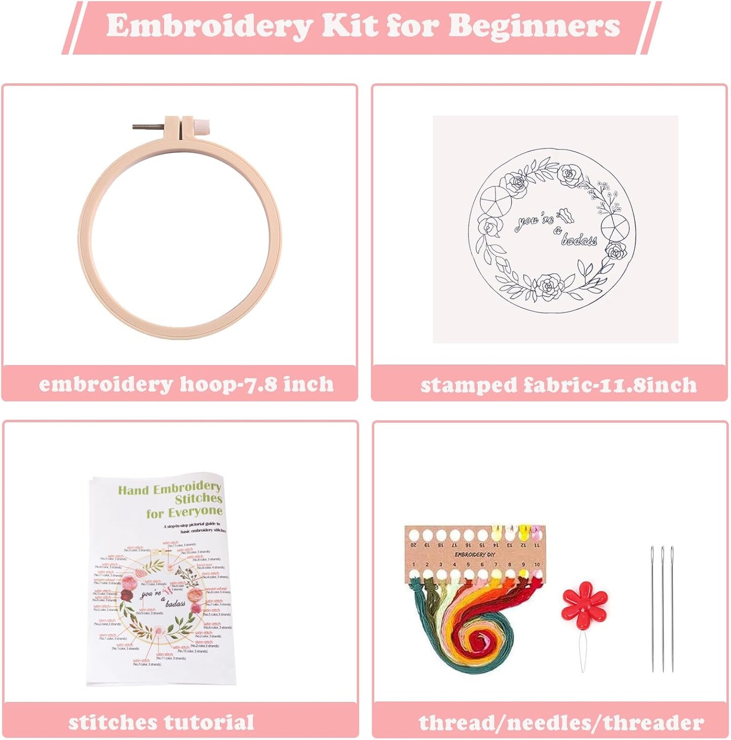 Funny Embroidery Kit for Adults, Stamped Cross Stitch Kits Needlepoint Kit for Beginners with Stitches Video Tutorials Hoops Threads Tools