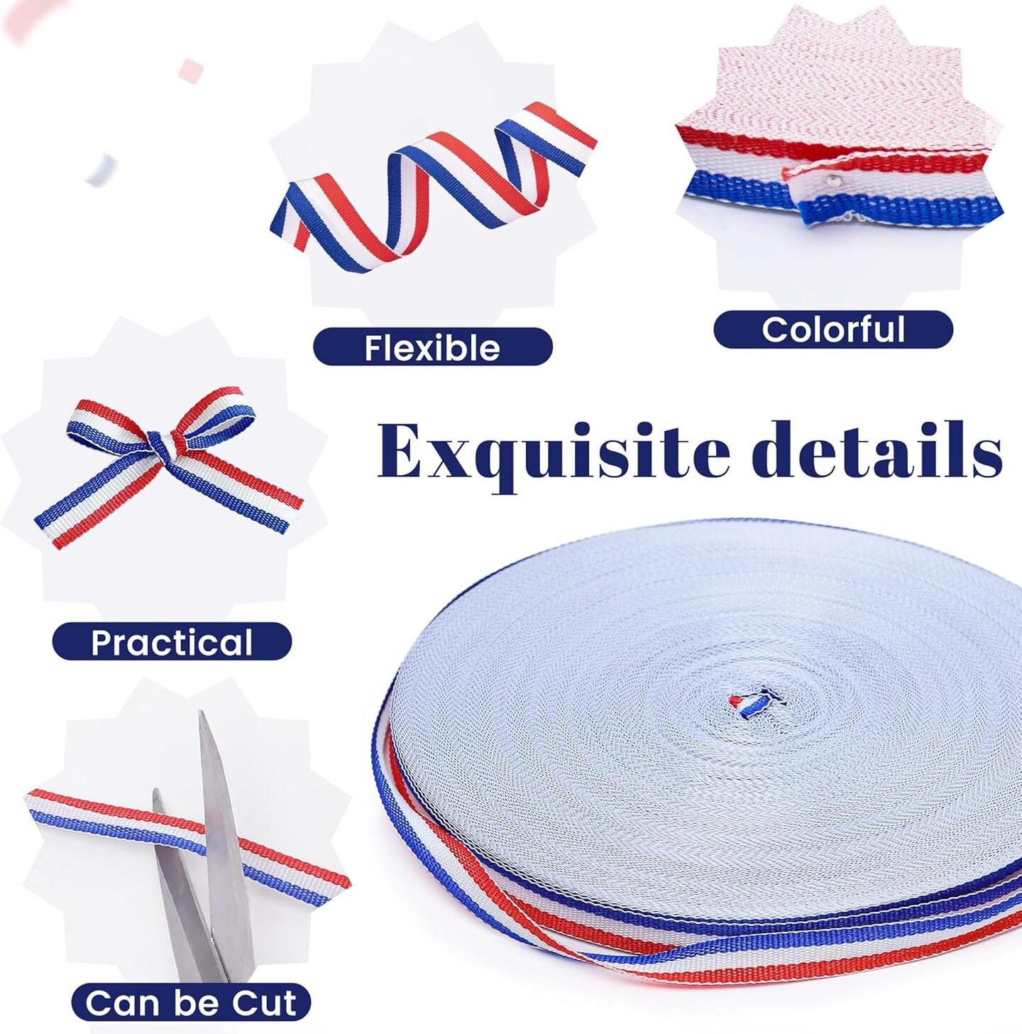 Red White and Blue Ribbon Patriotic Striped Grosgrain Wrapping for Crafts 4th of July Decorations