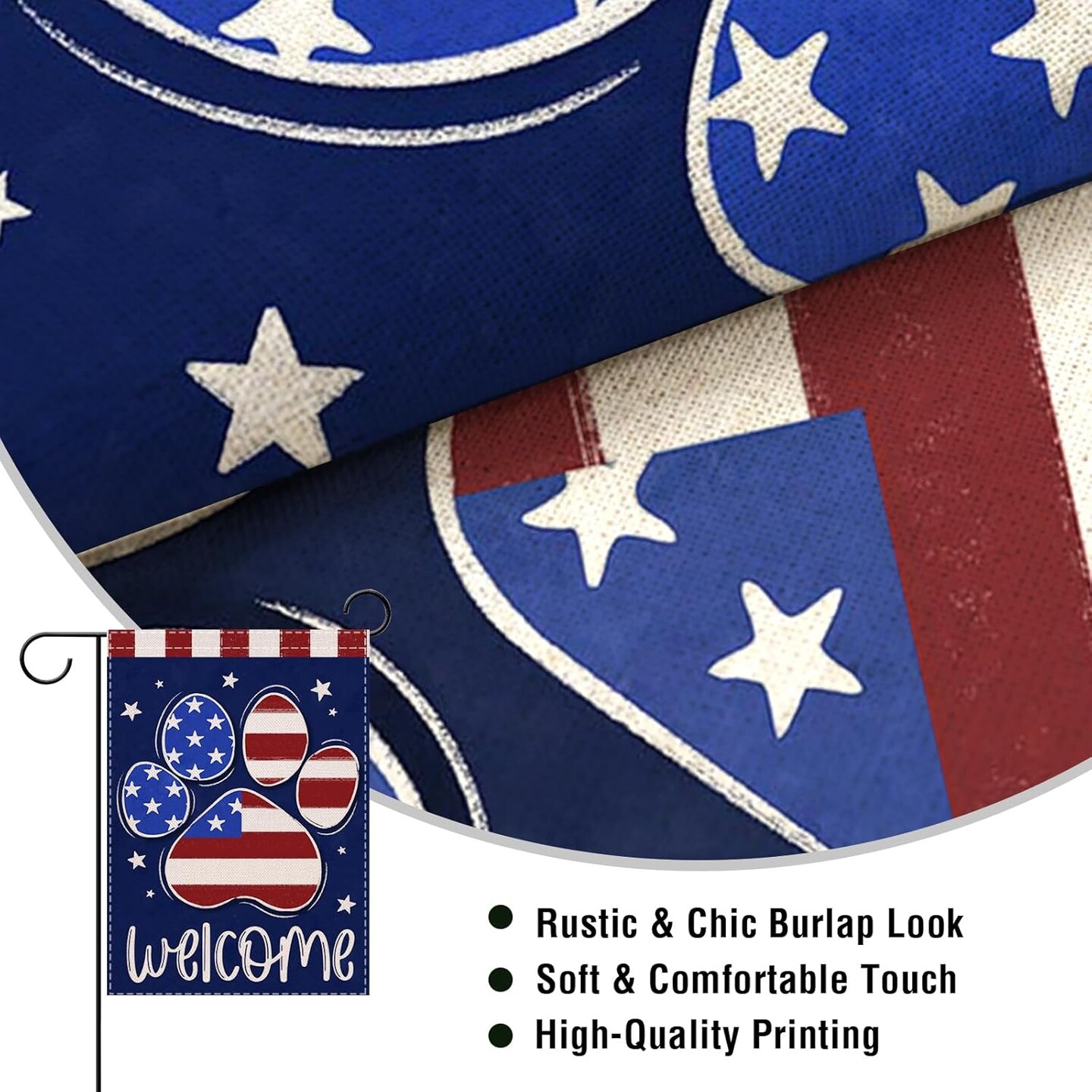 Welcome 4th of July Dog Cat Paw Print Patriotic Small Decorative Garden Flag, America USA Stars Stripes Dark Blue Yard Lawn Outside Decor, American Outdoor Home Decoration Double Sided 12 x 18