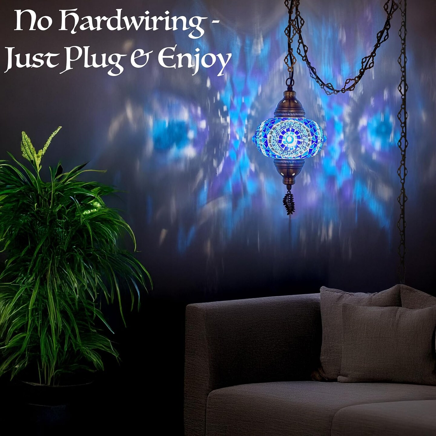 Swag Lamp Fixture with 15ft Cord & Chain (Green Blue Turquoise)