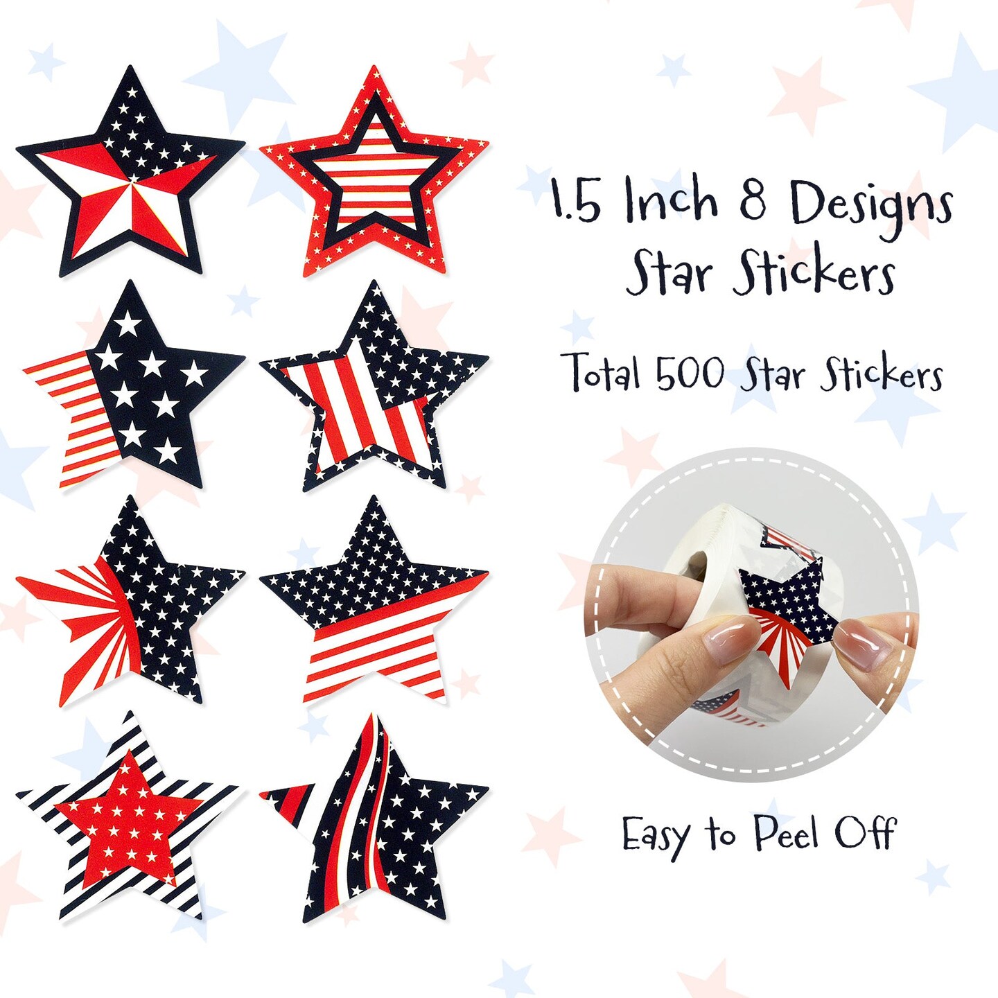 Wrapables 1.5 inch Patriotic Stars, American Flag, 4th of July, Independence Day, Memorial Day Sticker Roll, Sealing Stickers and Labels for Boxes, Envelopes, Bags, Packages (500pcs)