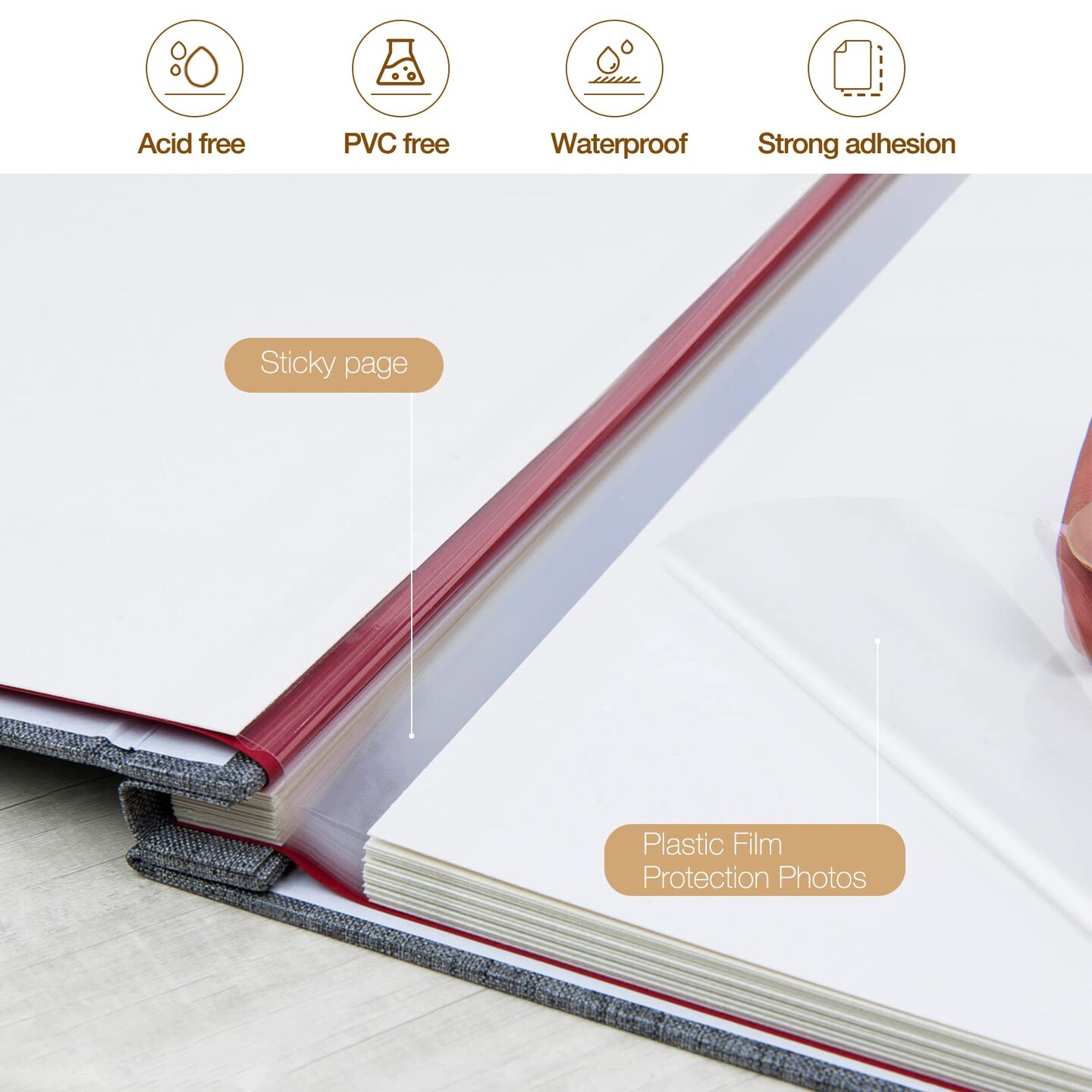 Large Photo Album Self Adhesive 4x6 5x7 8x10 Pictures Linen Cover 40 Blank Pages Magnetic DIY Scrapbook Albums with A Metallic Pen (Gray)