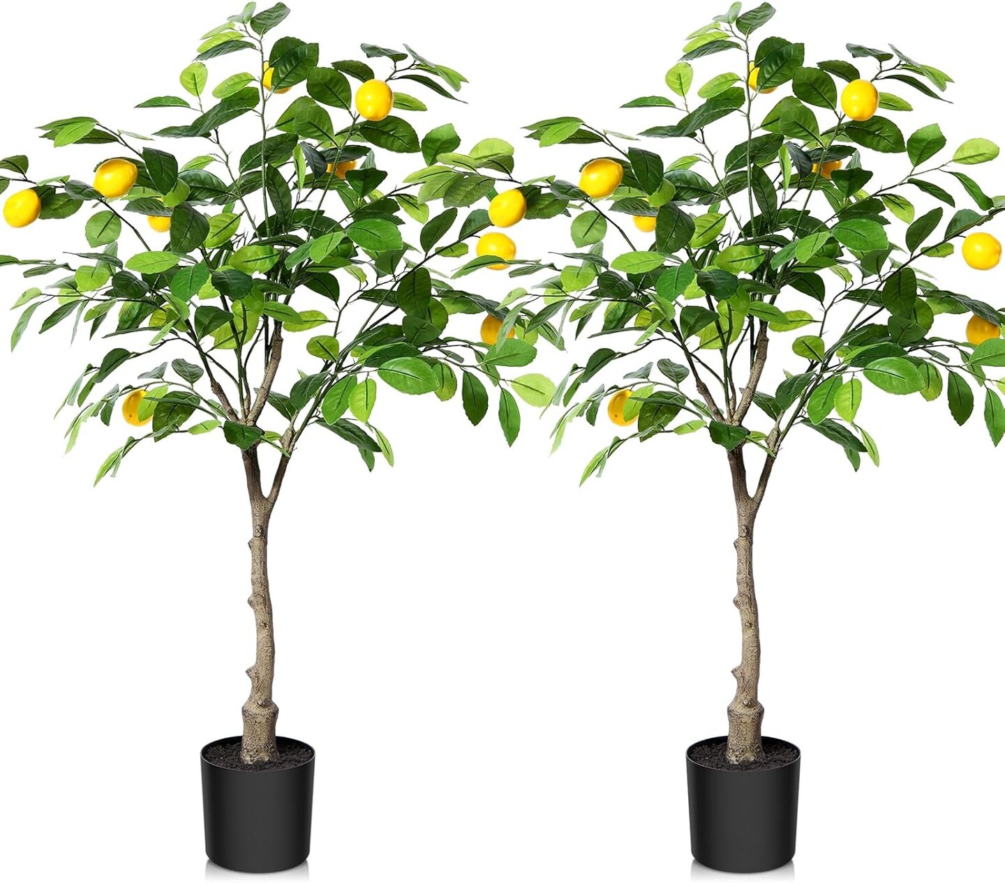 2 Pack Artificial Lemon Tree, 3 Feet Fake Lemon Plant, Pre Potted Faux Lemon Tree, Plastic Lemon Fruit Tree for Home Decor Living Room Office