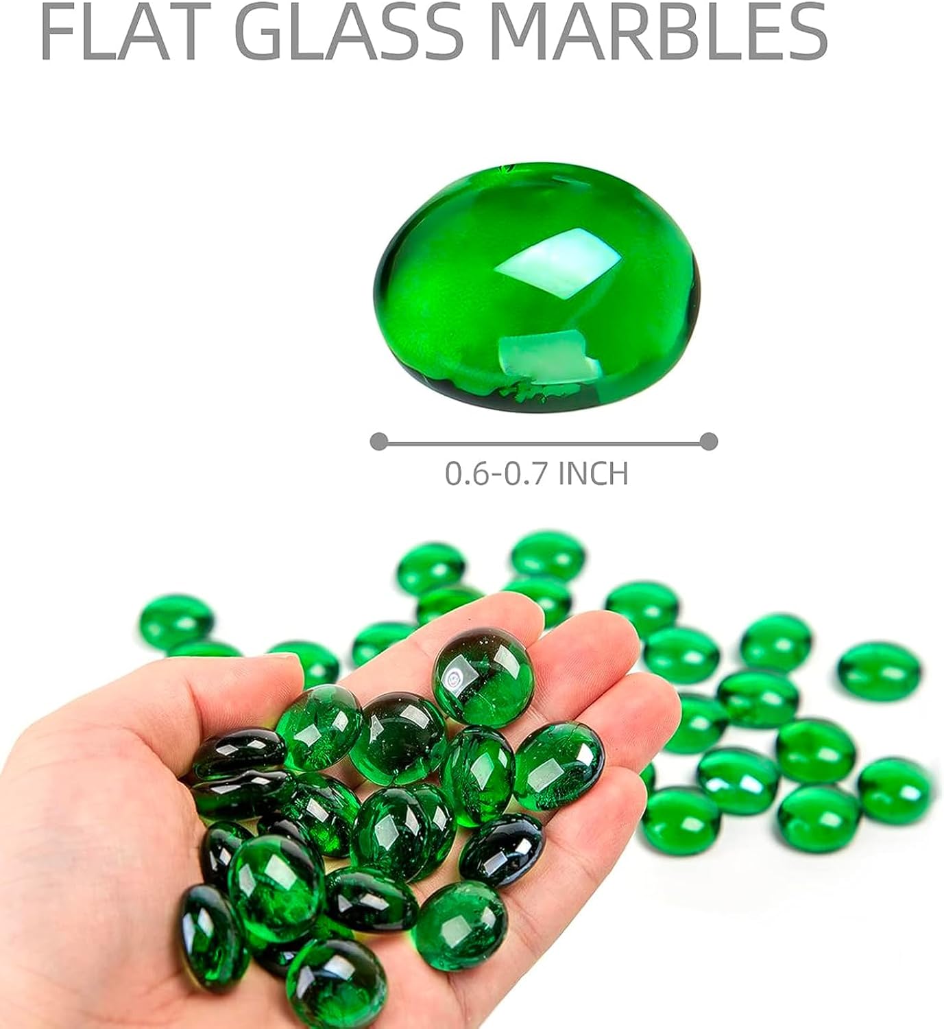 1LB Green Flat Glass Marbles, Premium Colored Gems Fish Bowl Marbles Decorative Mosaic Glass Pebbles Floral Smooth Stones for Vases Aquarium Home Decor