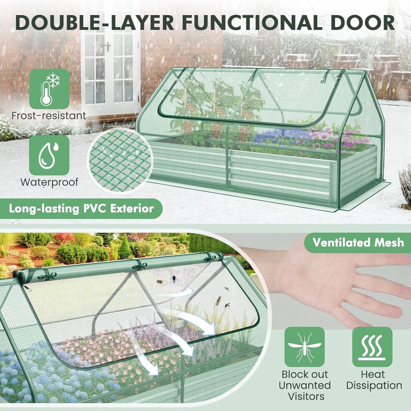 Galvanized Metal Planter Box Kit w/ 2 Large Zipper Mesh Screen Windows