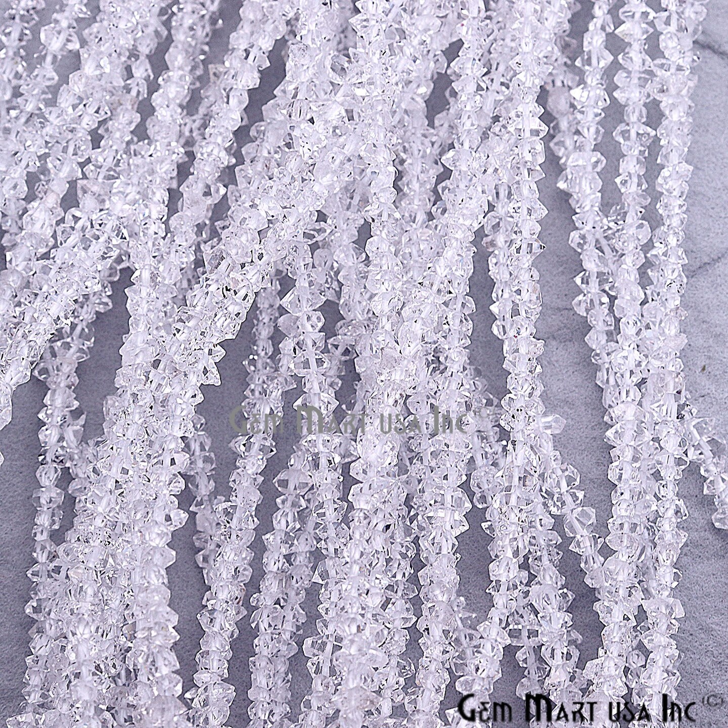 Herkimer Diamond Rough Beads, 12.5 Inch Gemstone Strands, Drilled Strung Briolette Beads, Free Form, 3-4mm