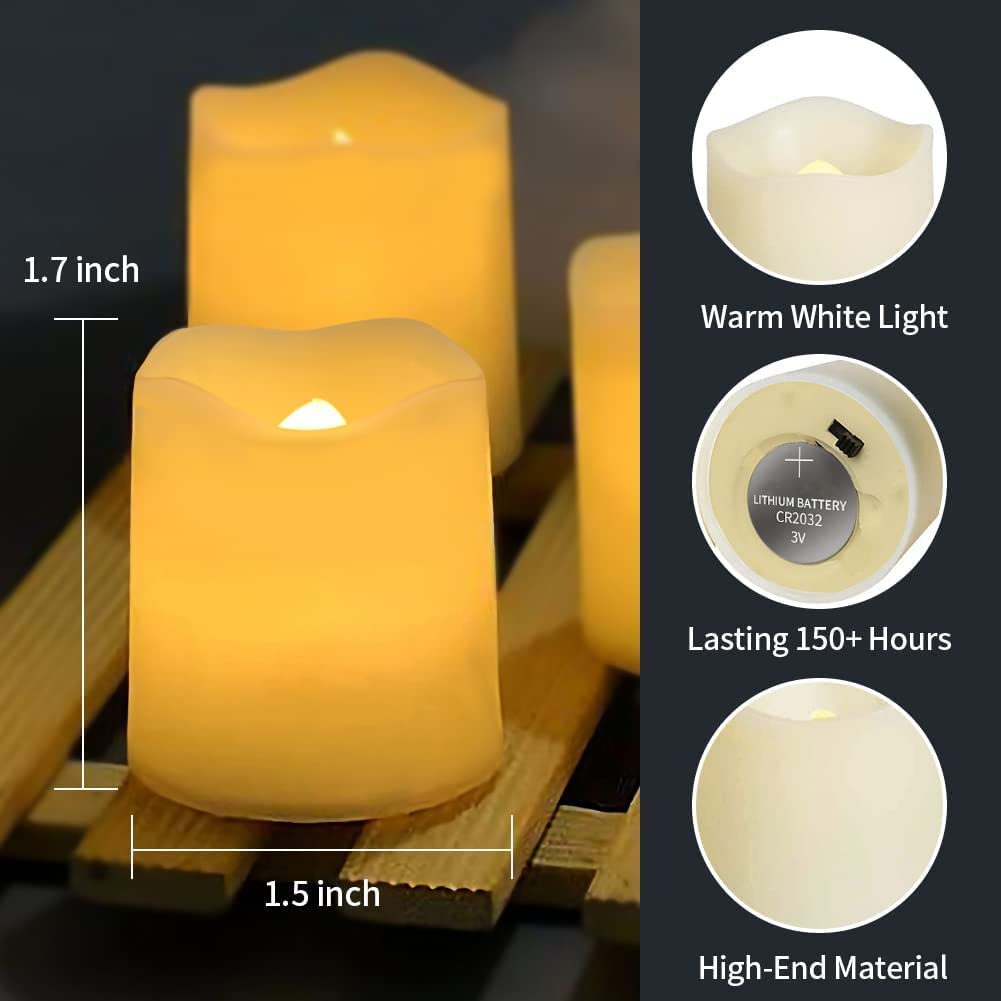 Flameless Votive Candles,Flameless Flickering Electric Fake Candle,24 Pack 200+Hour Battery Operated LED Tea Lights in Warm White for Wedding, Table, Halloween,Christmas Decorations 1.5&#x22;X1.7&#x22;