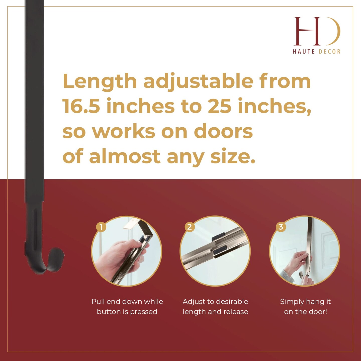 Haute Decor Adjustable Length Wreath Hanger - 20 Lb. Capacity