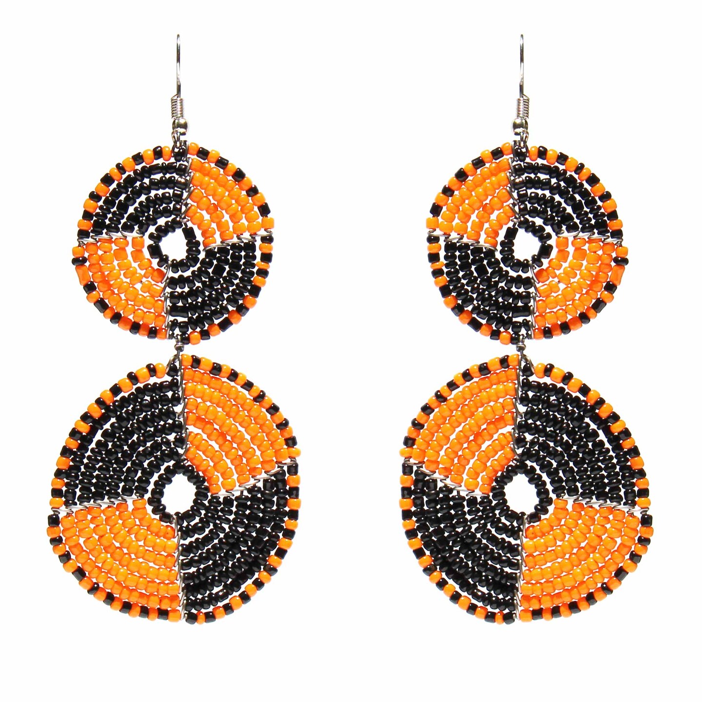Beaded Double Circle Dangle Earrings for Women Lightweight