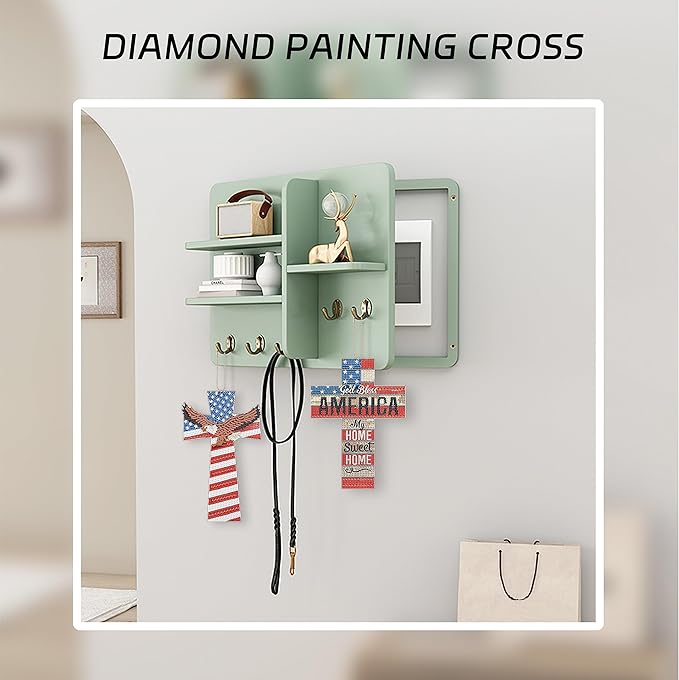 2 Pack Cross Diamond Painting Kits 5D DIY Diamond Painting Cross Special Shaped Diamond Art Kit Patriotic Flag Hanging Wall Home Decor with Tools for Adults