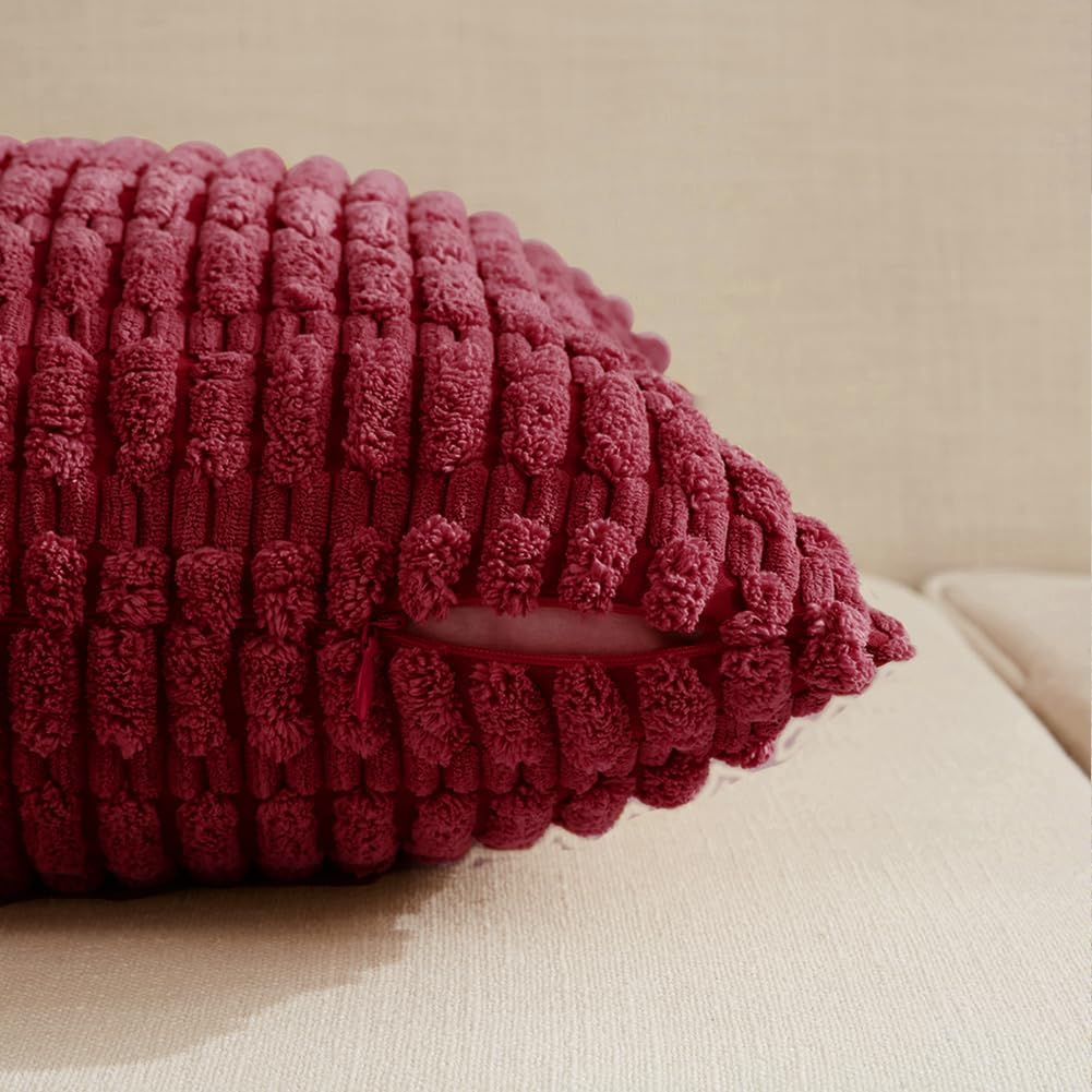 2 Packs Christmas Wine Red Decorative Throw Pillow Covers 16x16 Inch for Living Room Couch Bed Sofa, Modern Farmhouse Boho Home Decor, Soft Corduroy Burgundy Square Cushion Case 40x40 cm