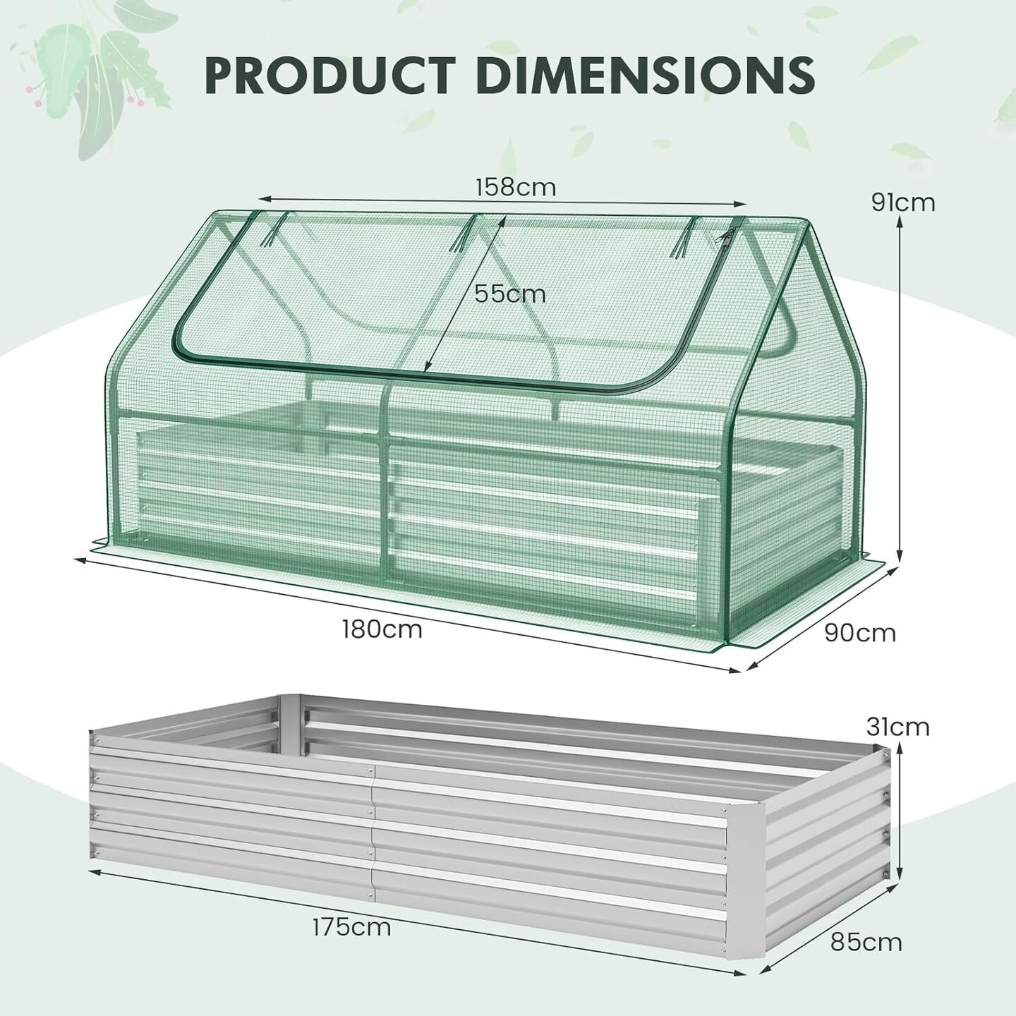 Galvanized Metal Planter Box Kit w/ 2 Large Zipper Mesh Screen Windows