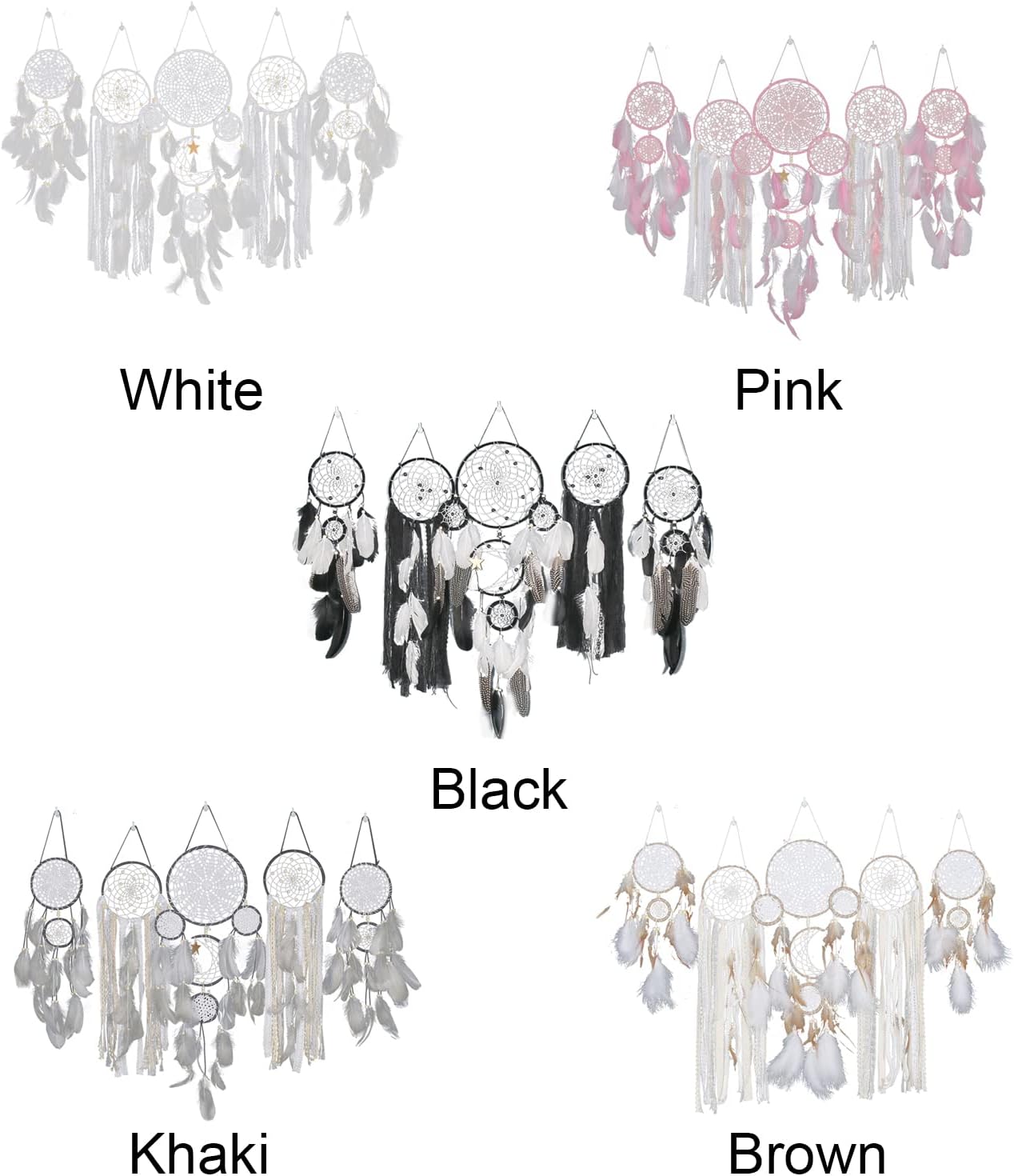 Pink Dreamcatcher Moon Hanging Over The Bed, Handmade Macrame Woven Boho Dream Catcher for Bedroom Room Decor