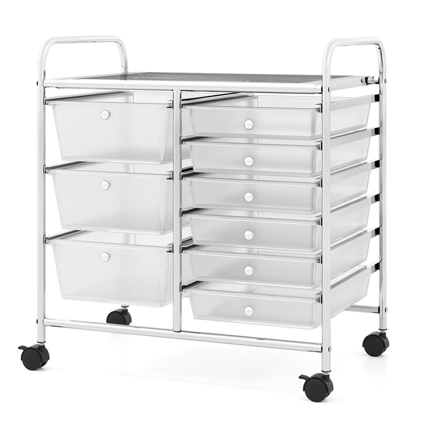 9-Drawer Rolling Storage Cart with Metal Frame and Locking Wheels for Office and Craft Use