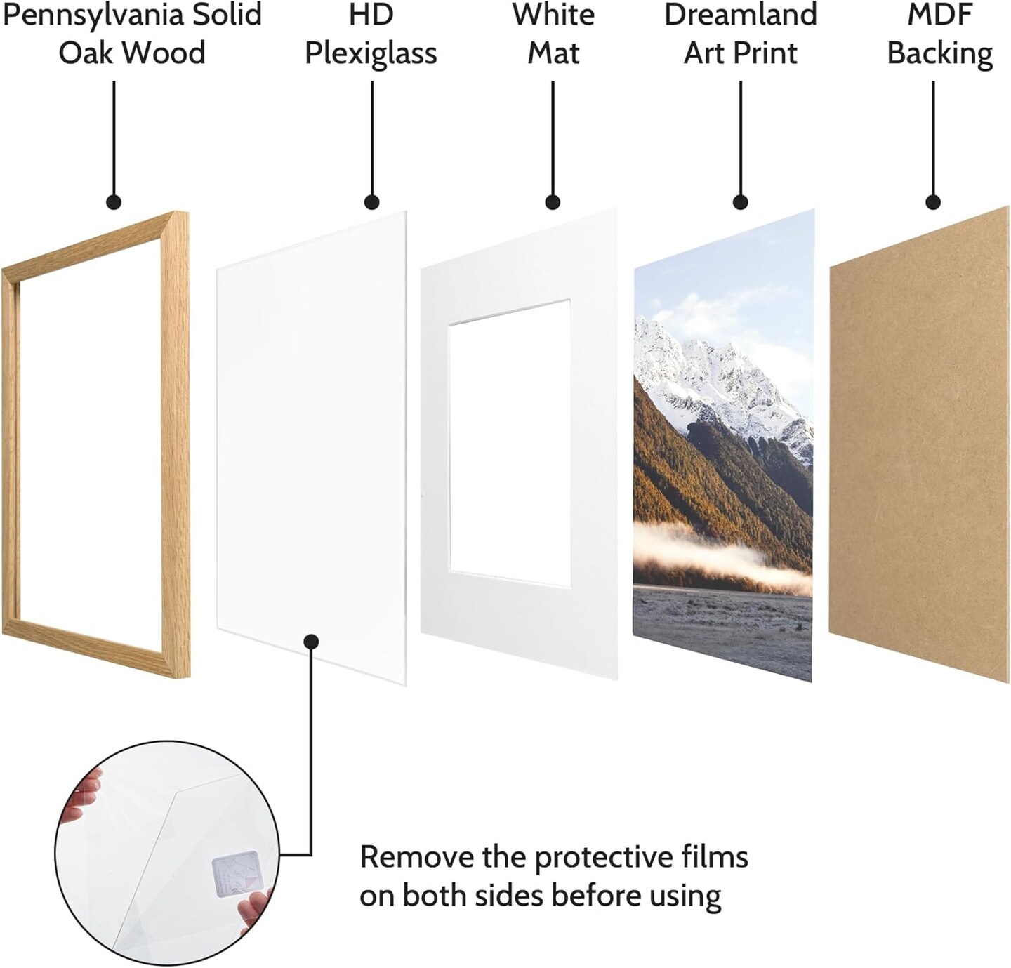 11x14 Picture Frame Solid Oak Natural Wood Frame Wood Picture Frames Mat for 8x10 for Wall &#x26; Tabletop Wall Hook Display,Natural Color 1P