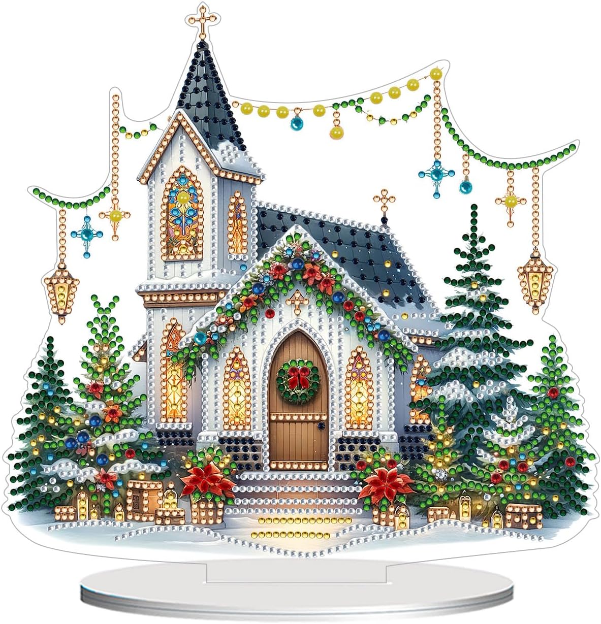DIY Tabletop Diamond Art Painting Kit – Special Shaped Rhinestone Desk Ornament (Double-Sided, Christmas House-2)